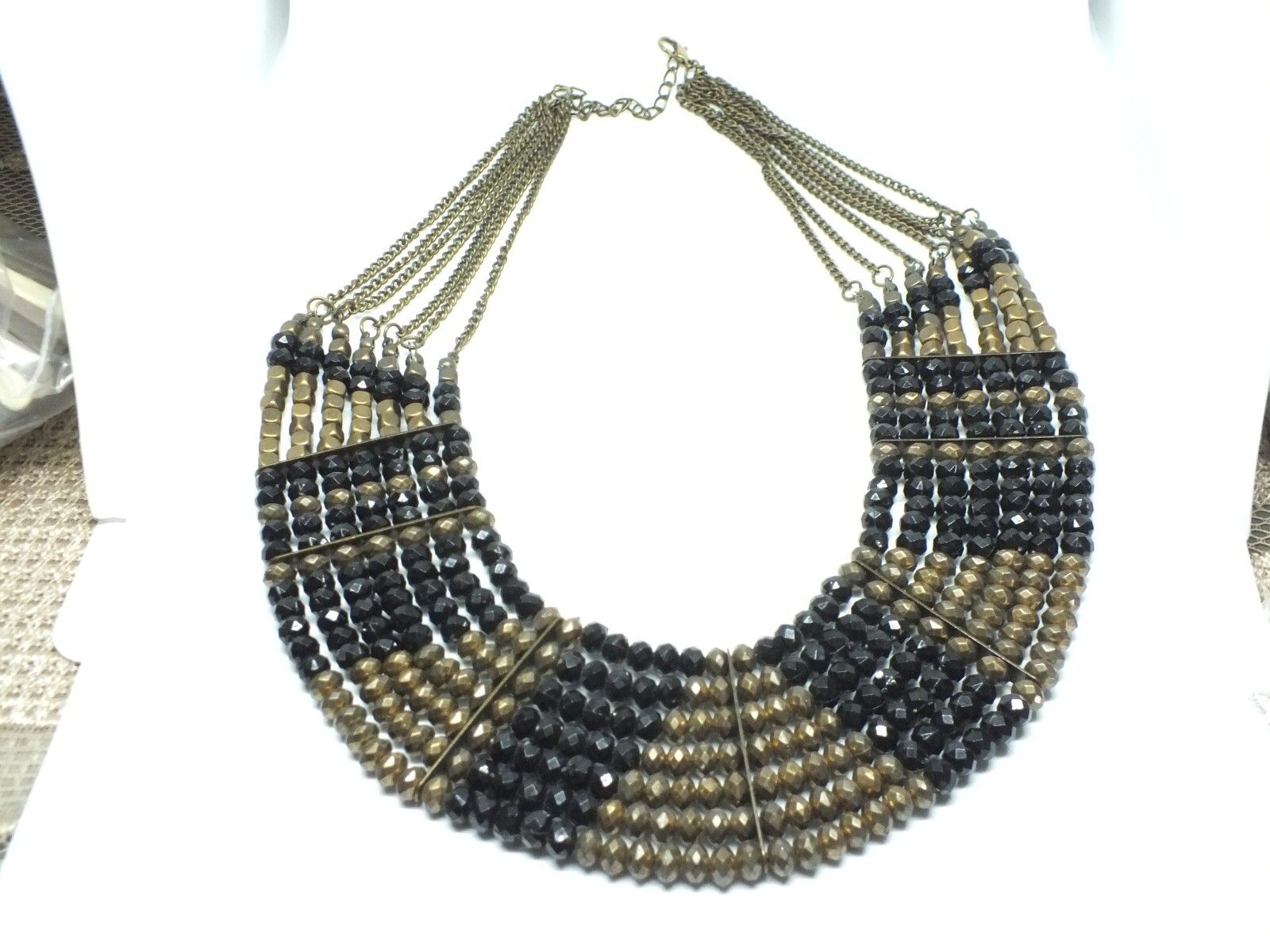 Beautiful Necklace Choker Black Brass Beads Chain 16-18″ Long 1 1/2″ Wide