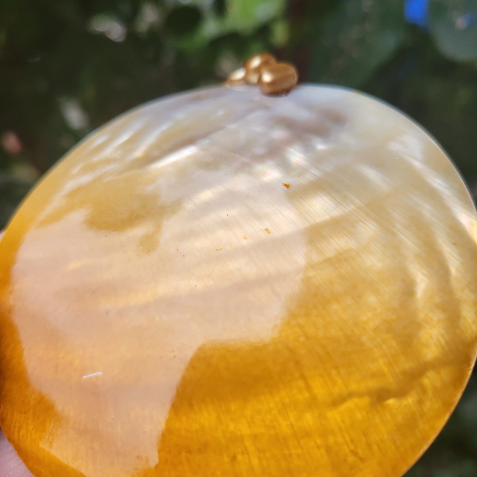 Vtg “Sunrise” Orange Mother Of Pearl w/ Faux Baroque Pearls Statement Pendant