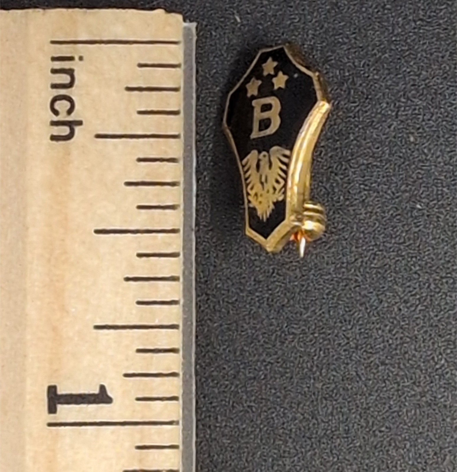 Brooch Pin Lapel Tie Vintage National Beta Club Member 3 Star Eagle B Gold Tone