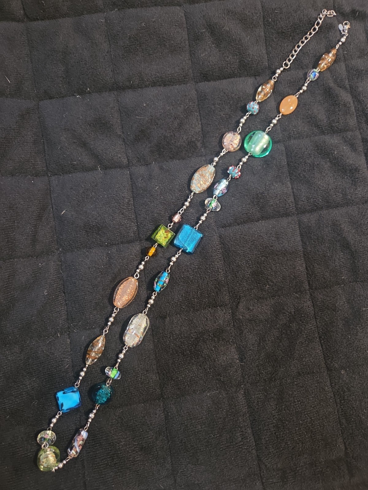 Premier Designs Necklace Venetian Foil Art Glass Long Multicolor Flapper 36″