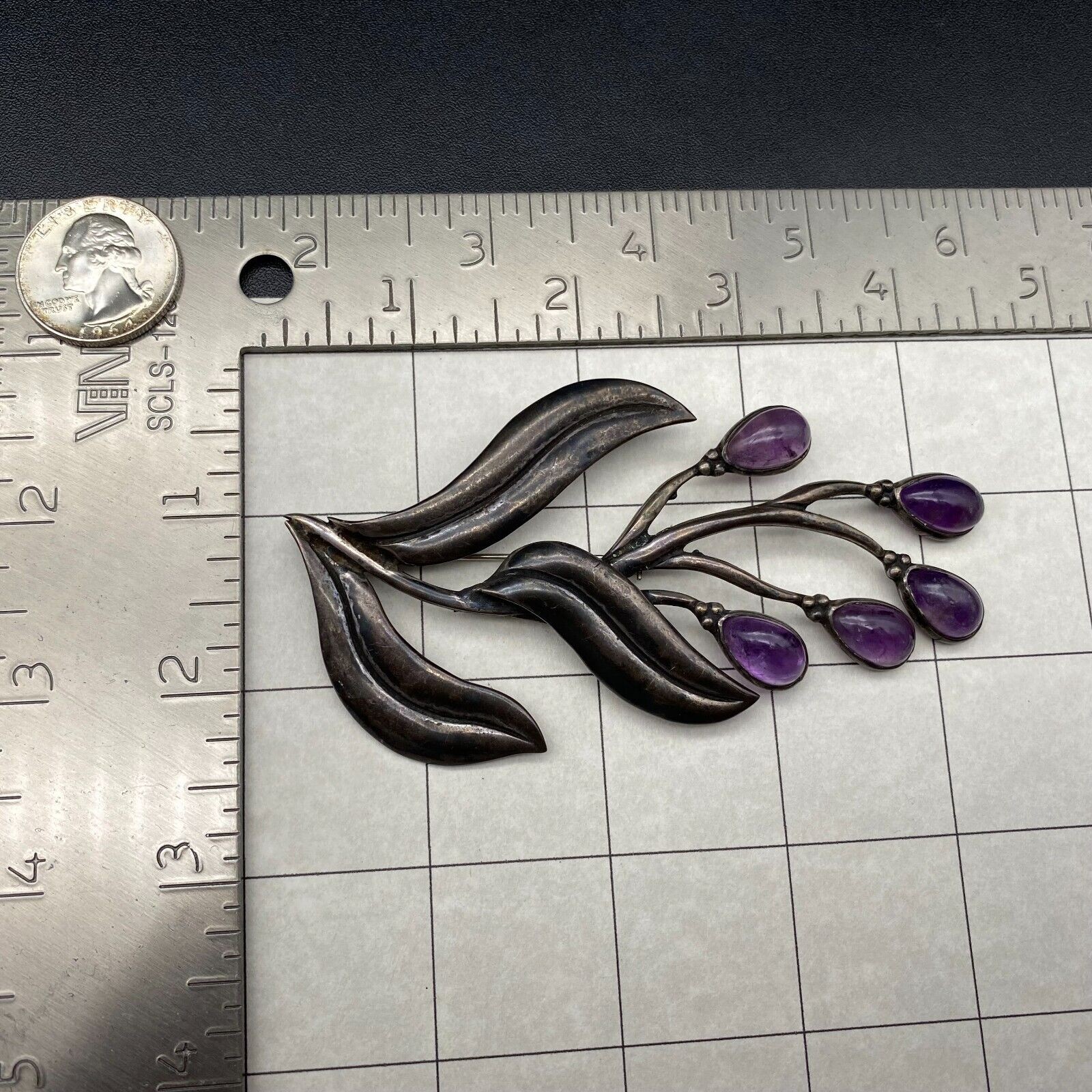Vintage Amethyst 980 Sterling Silver 103 Pin Brooch