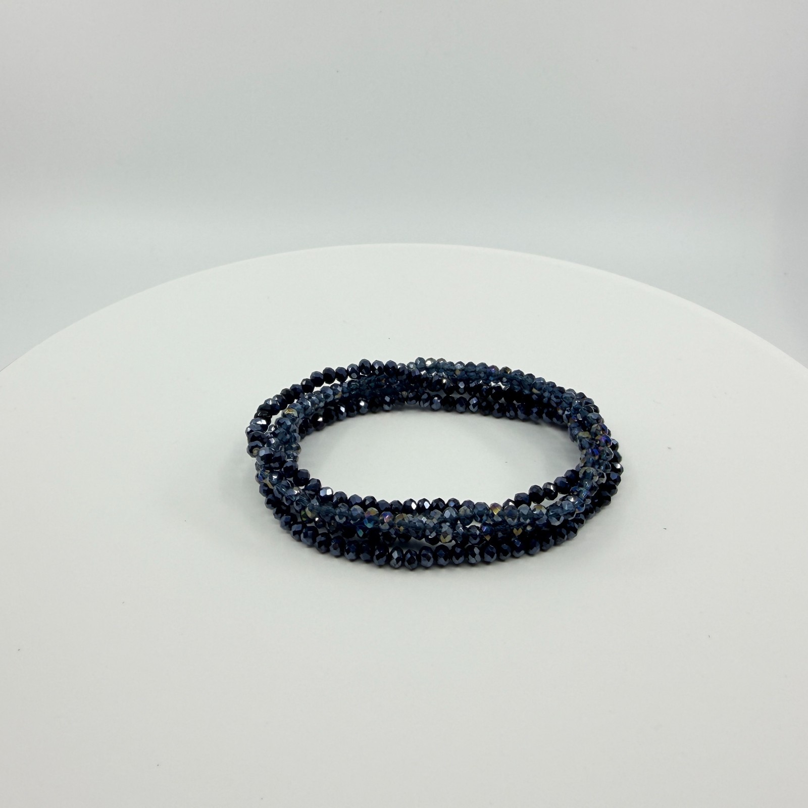 Vintage Navy Blue Crystal Beaded Multi Strand Wrap Bracelet Minimalist Boho Y2K