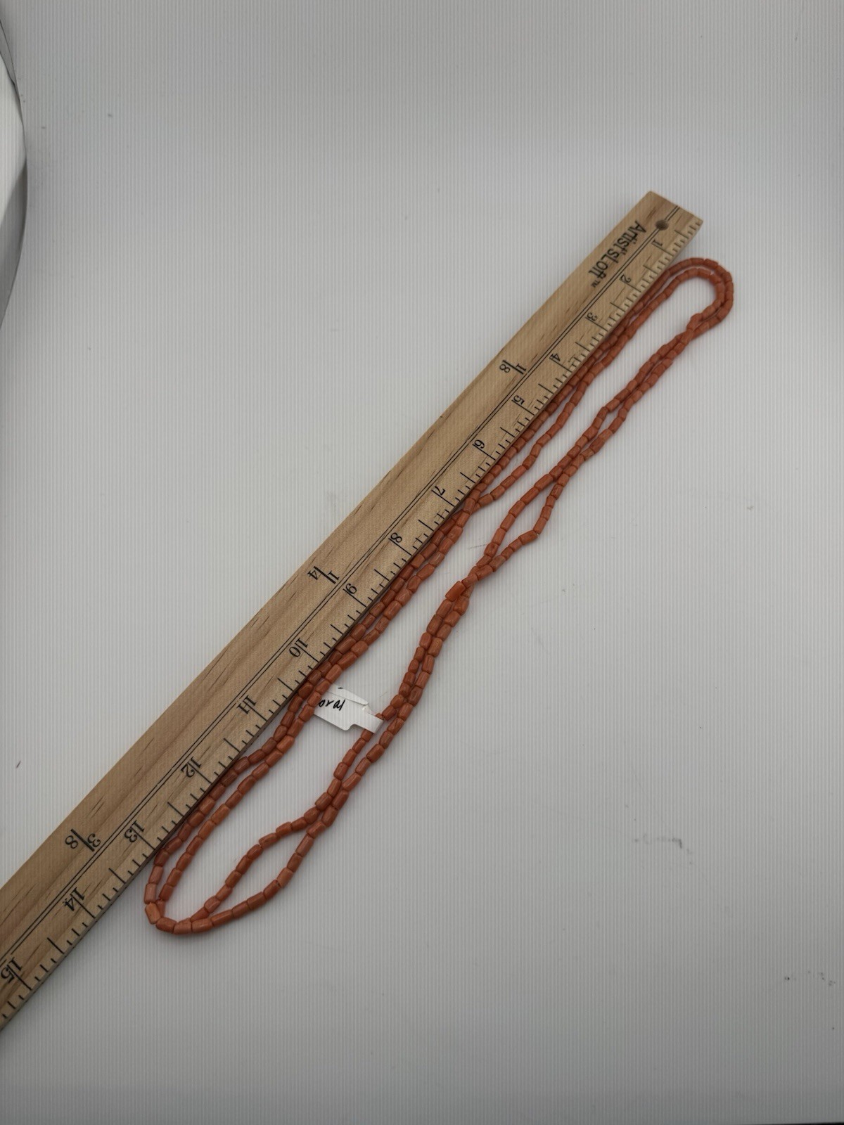 Antique Genuine Salmon Pink Coral Tube Bead Necklace Continuous Long Loop Strand