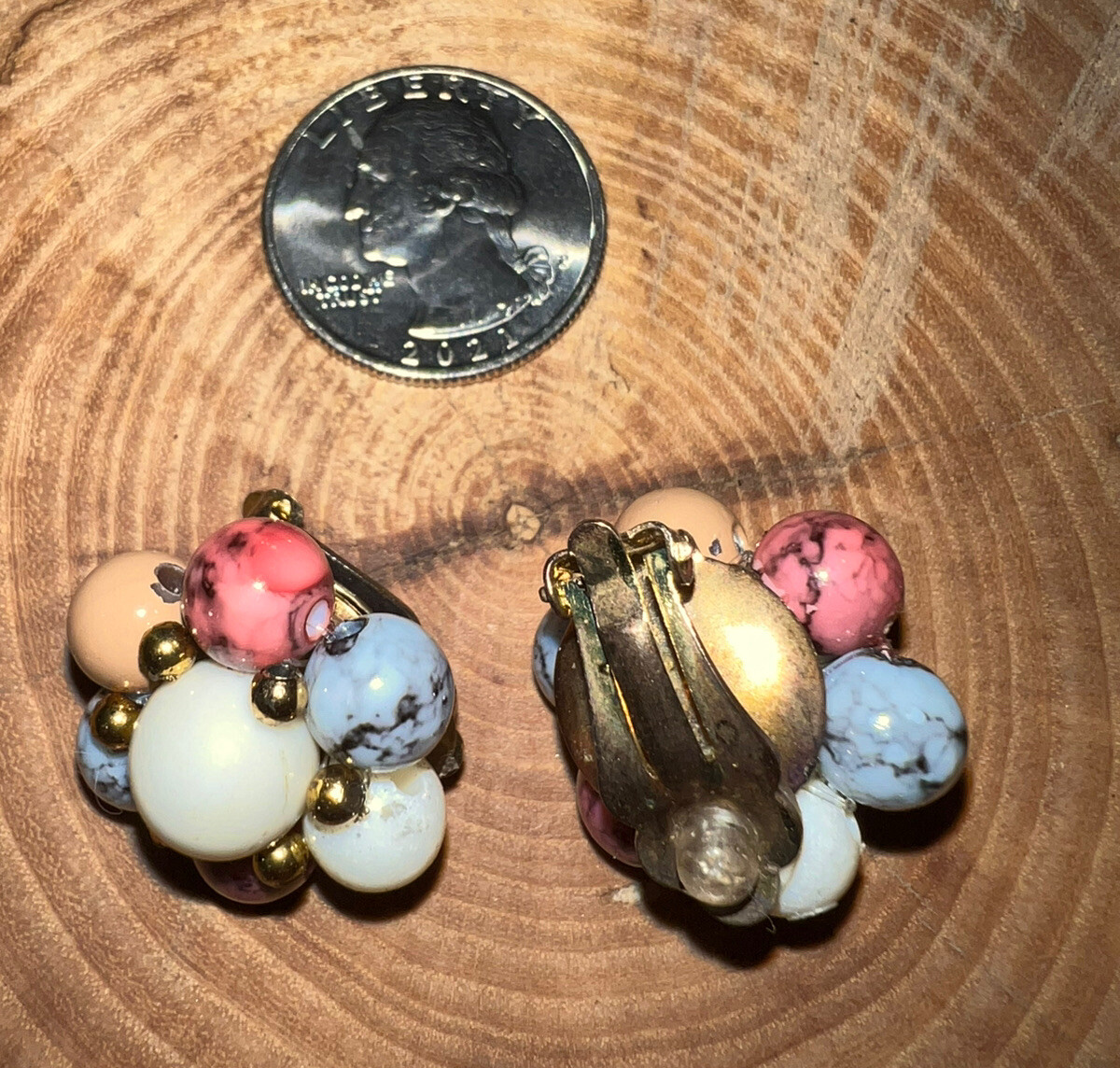 Red/White/Blue Beaded Multi-Strand Necklace And Clip-On Earring Set