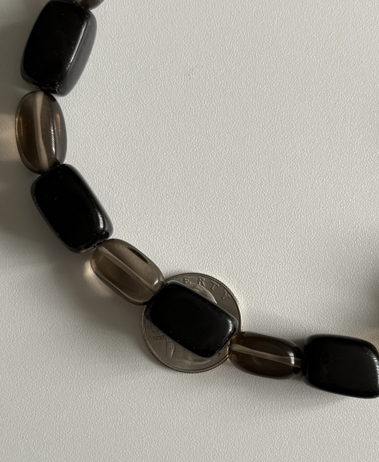 VTG Black & Clear Brown Chunky Glass Necklace Earrings Jewelry Set 925 ATI 106g