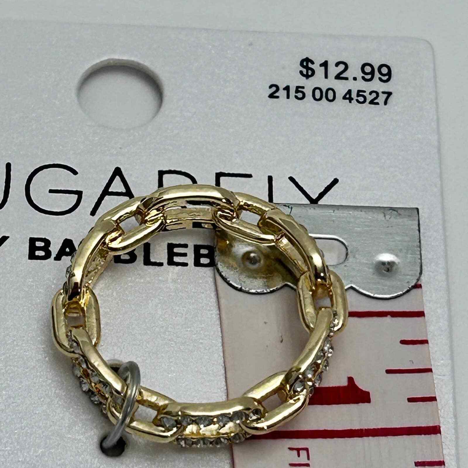 Set Of SugarFix By BaubleBar Rhinestone Hoop Earrings & Chain Link Ring Size 8
