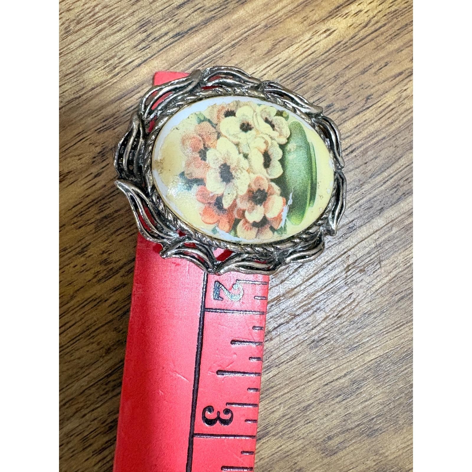 Vintage Floral Bouquet Oval Brooch Pendant Silver Tone Ornate Frame Victorian