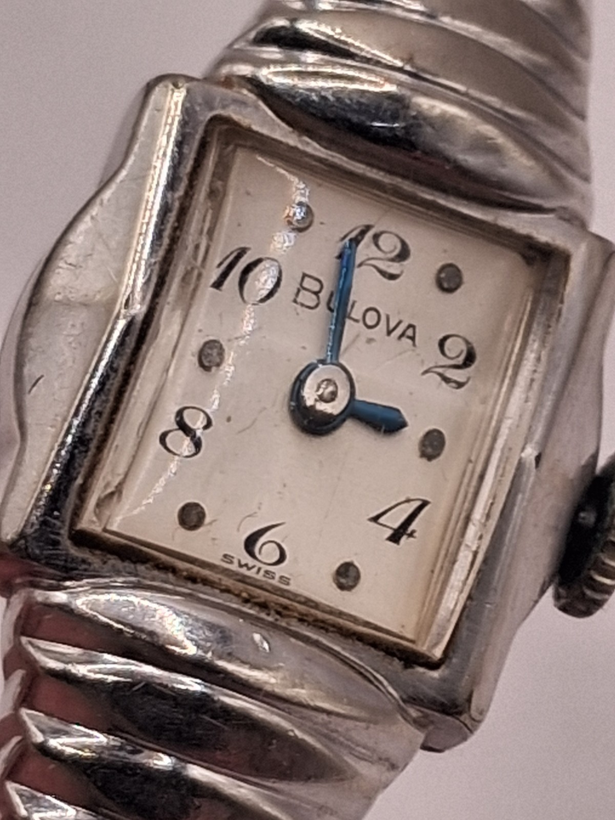 Vintage Bulova 10k Rolled White Gold Plate Manual Wind Ladies Watch Working