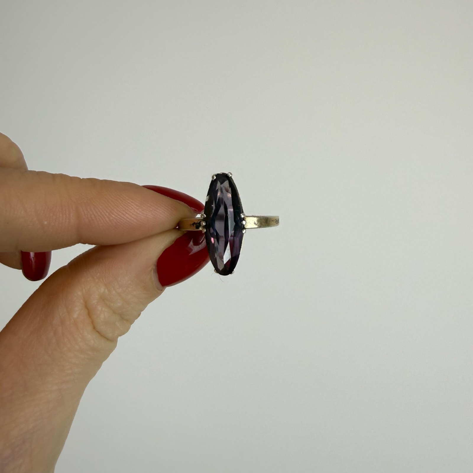Vintage Soviet RING Silver 875 mark Star USSR, Women’s jewelry purple stone
