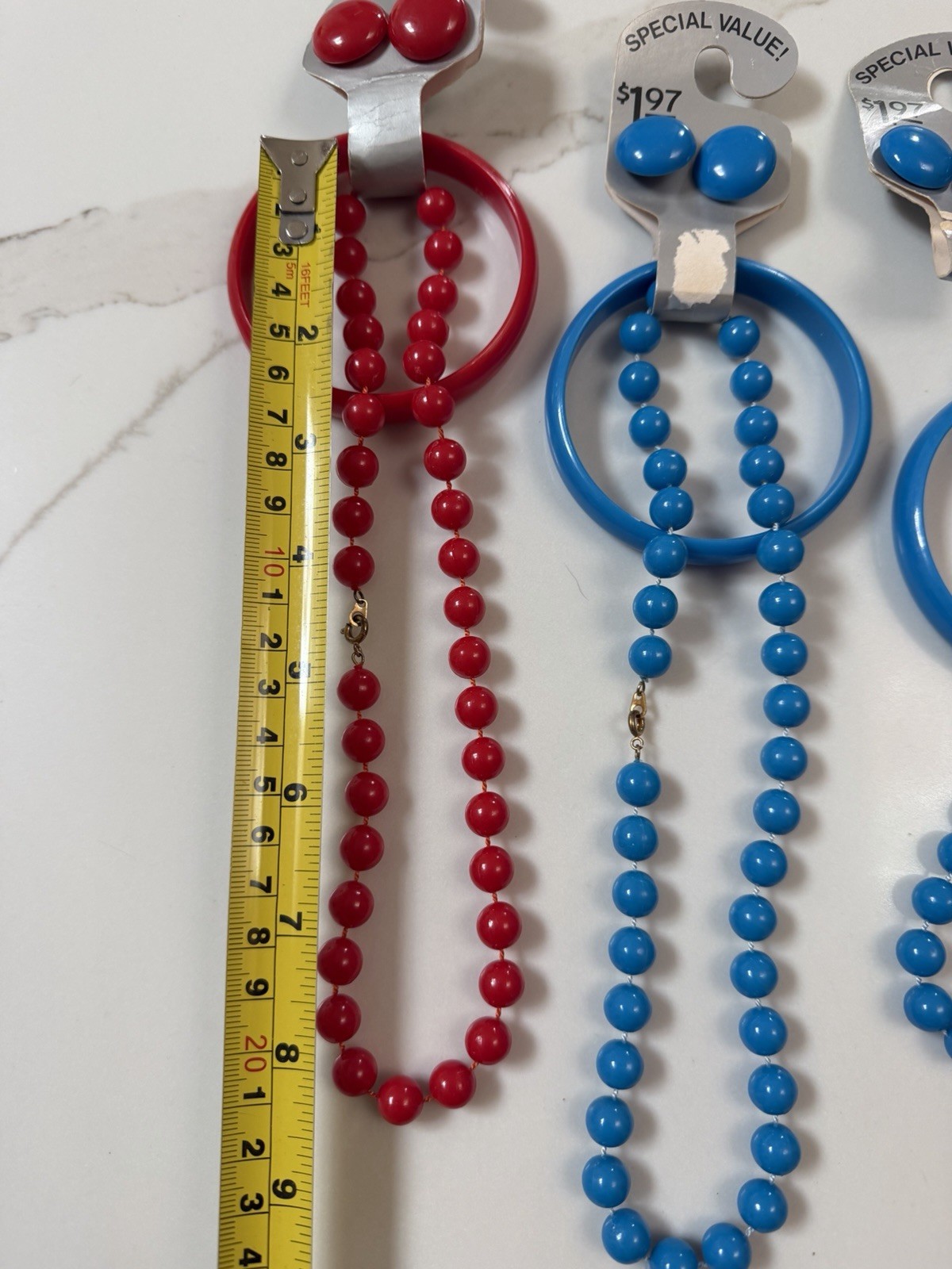 Vintage 1980s Plastic Jewelry Lot NOS Necklace Bracelets Earrings Red Blue