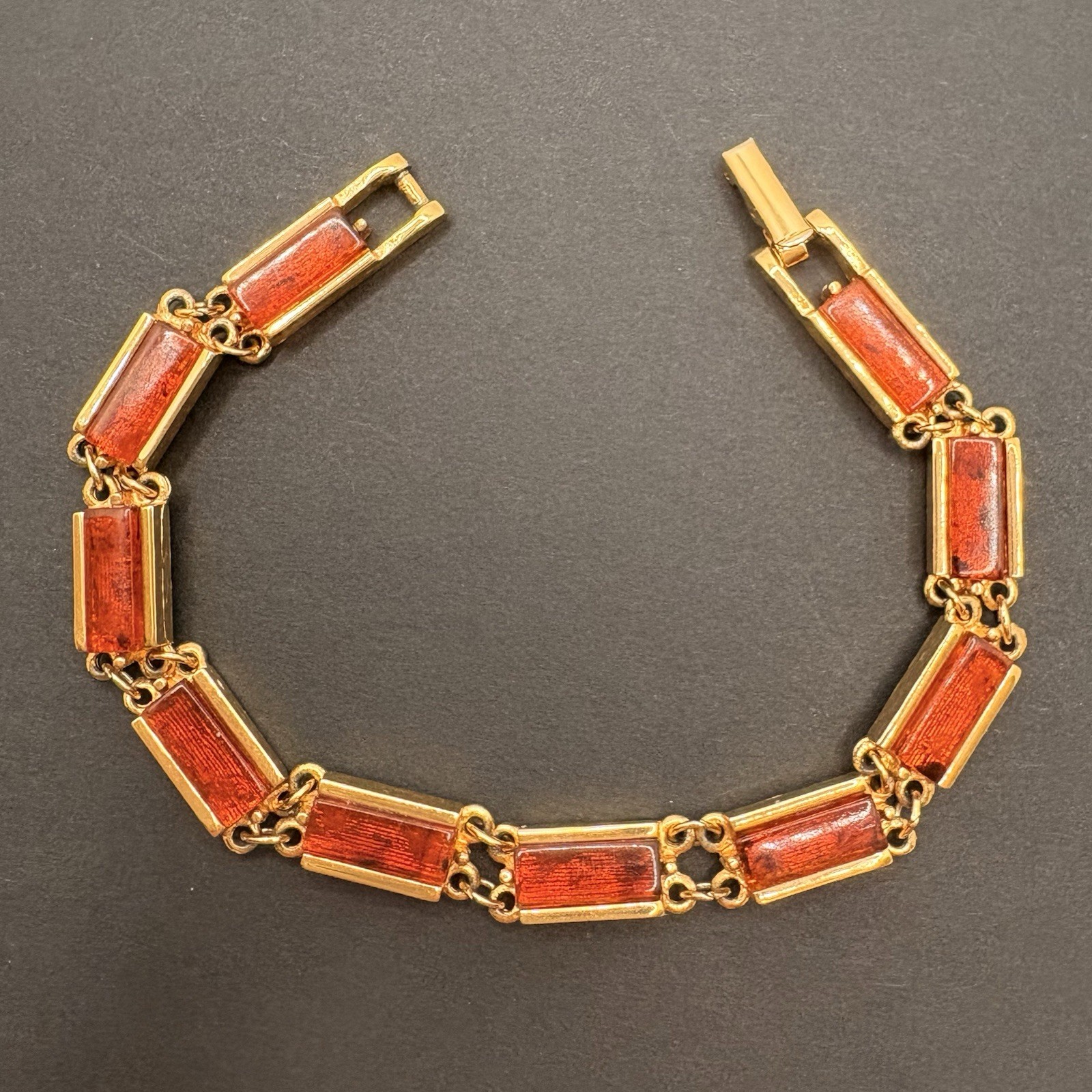 Vintage Emmons Faux Tortoise Shell Acrylic Lucite Bar Gold Tone Link Bracelet