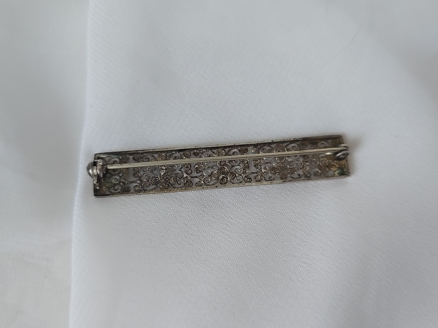Art Nouveau 835 Silver Cannetille Wirework Flowers Filigree Bar Pin