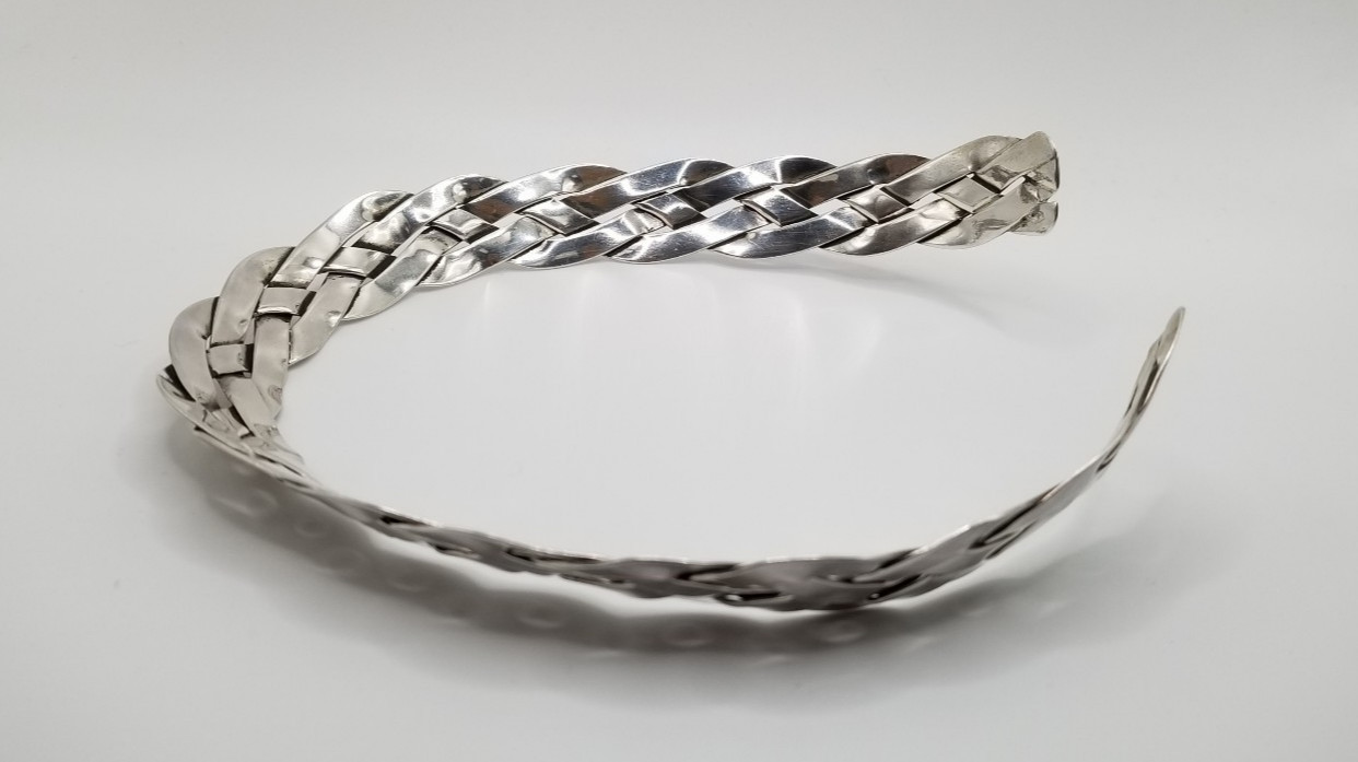 Vintage Sterling Silver Braided Collar Choker Necklace 17.5mm Wide