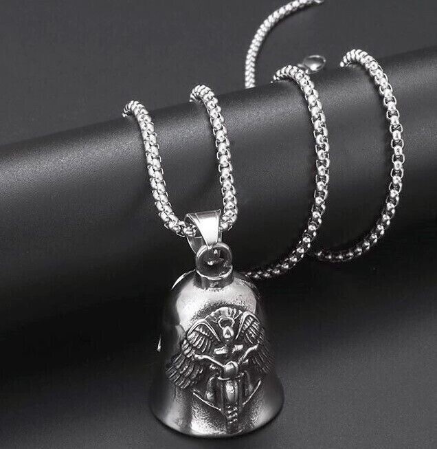Guardian Angel Wings Motorcycle Rider Bell Free Chain Necklace Biker Luck Ryder