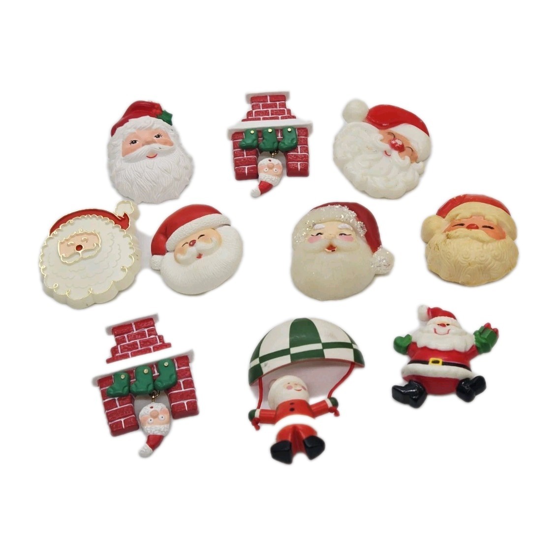 Christmas Brooch Lot Vintage to Now 10 pc Santa Clause Avon Fun World Hallmark