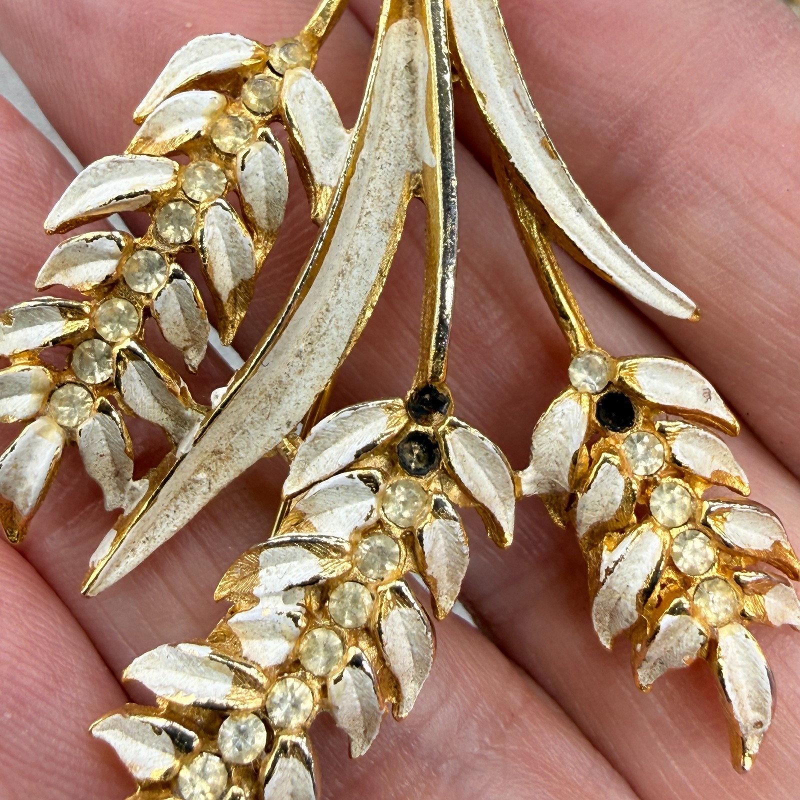 Vintage Brooch Lot 6 Brooches Flowers Leaves Rhinestones Enamel