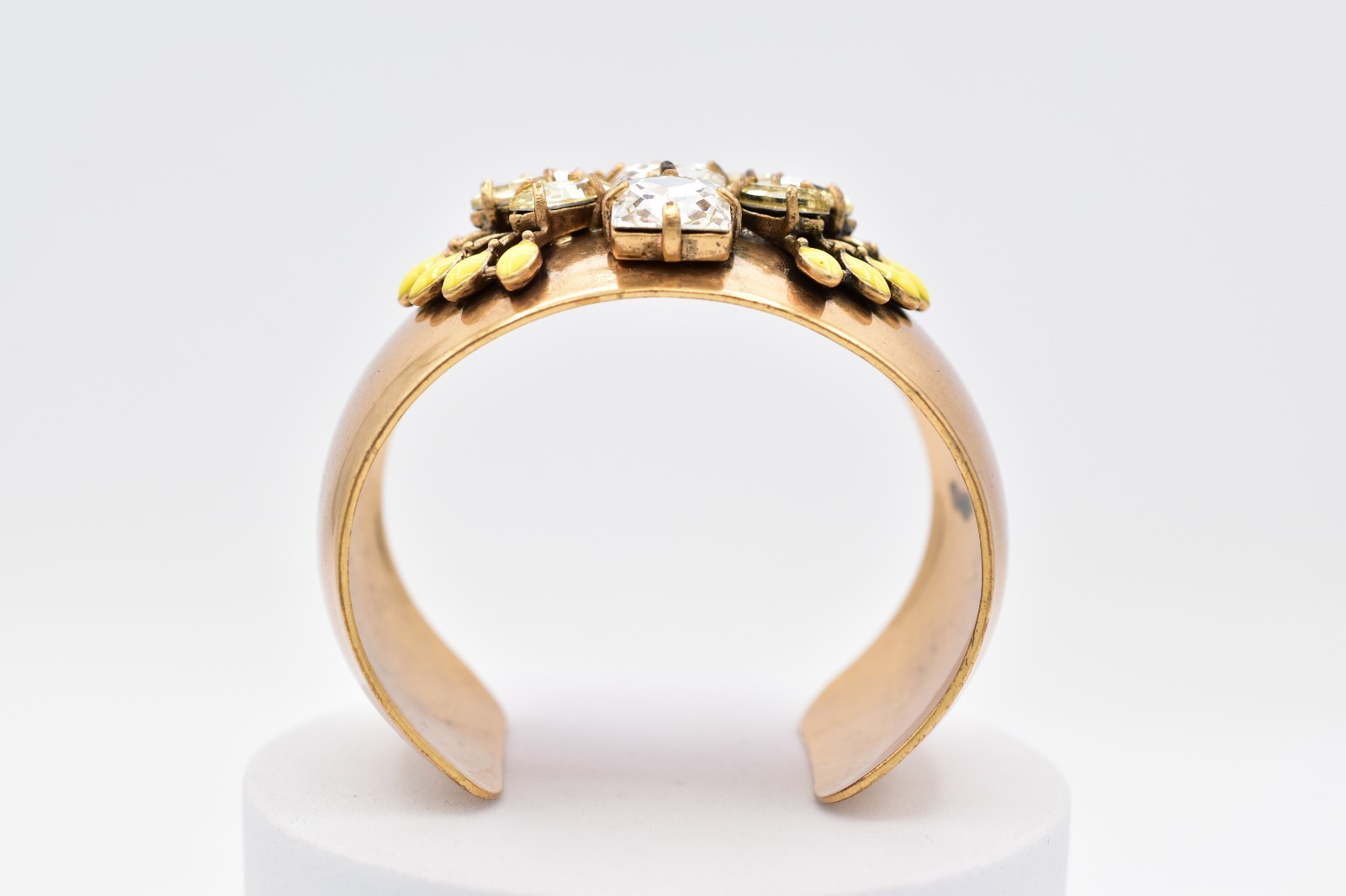 Stella & Dot Crystal Gold Cuff Bracelet Yellow Enamel Statement Wide Y2K BinBR