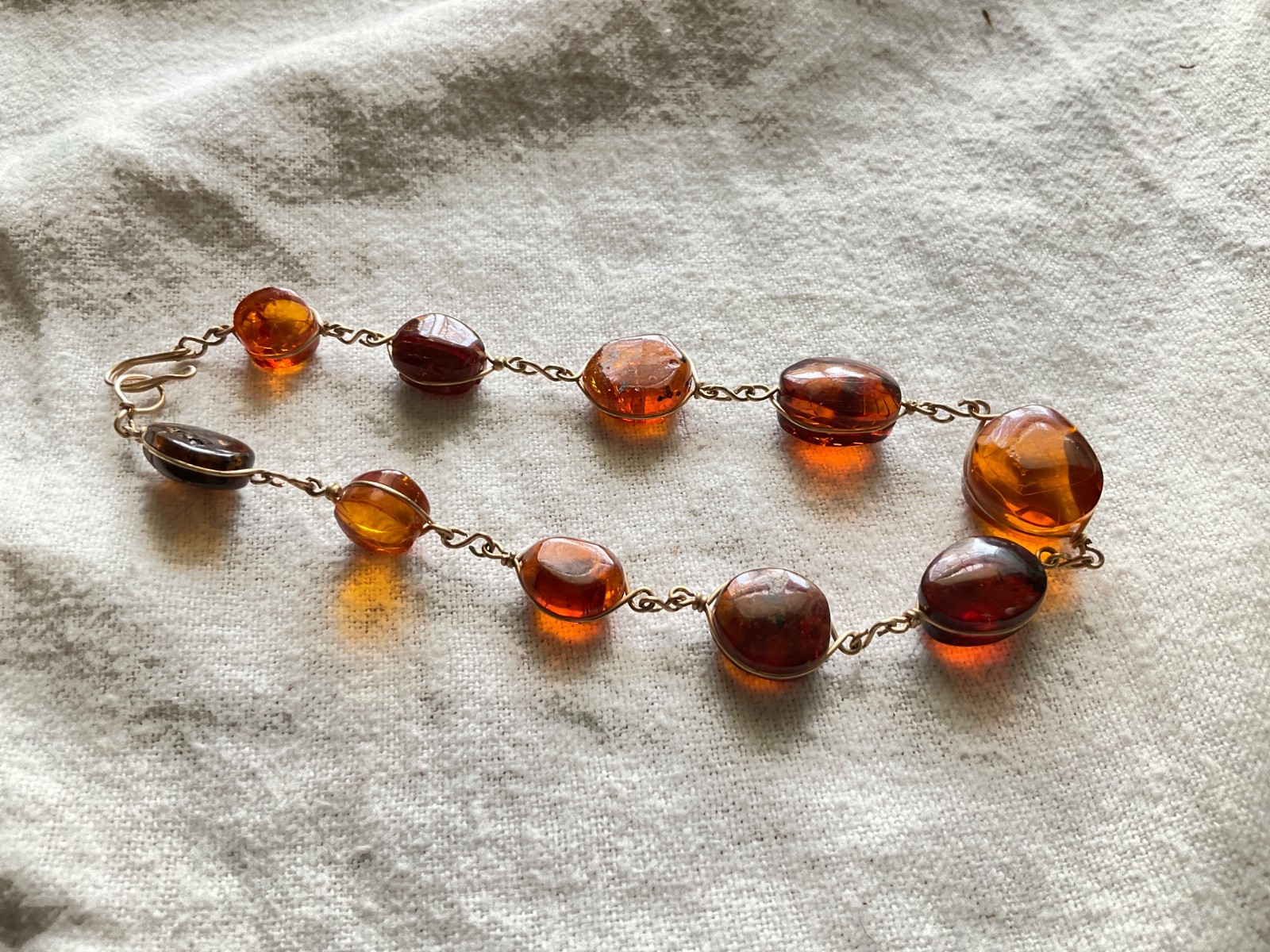Vintage Baltic Amber Multi Color Wire Wrapped Link Bracelet Silver 8.5”