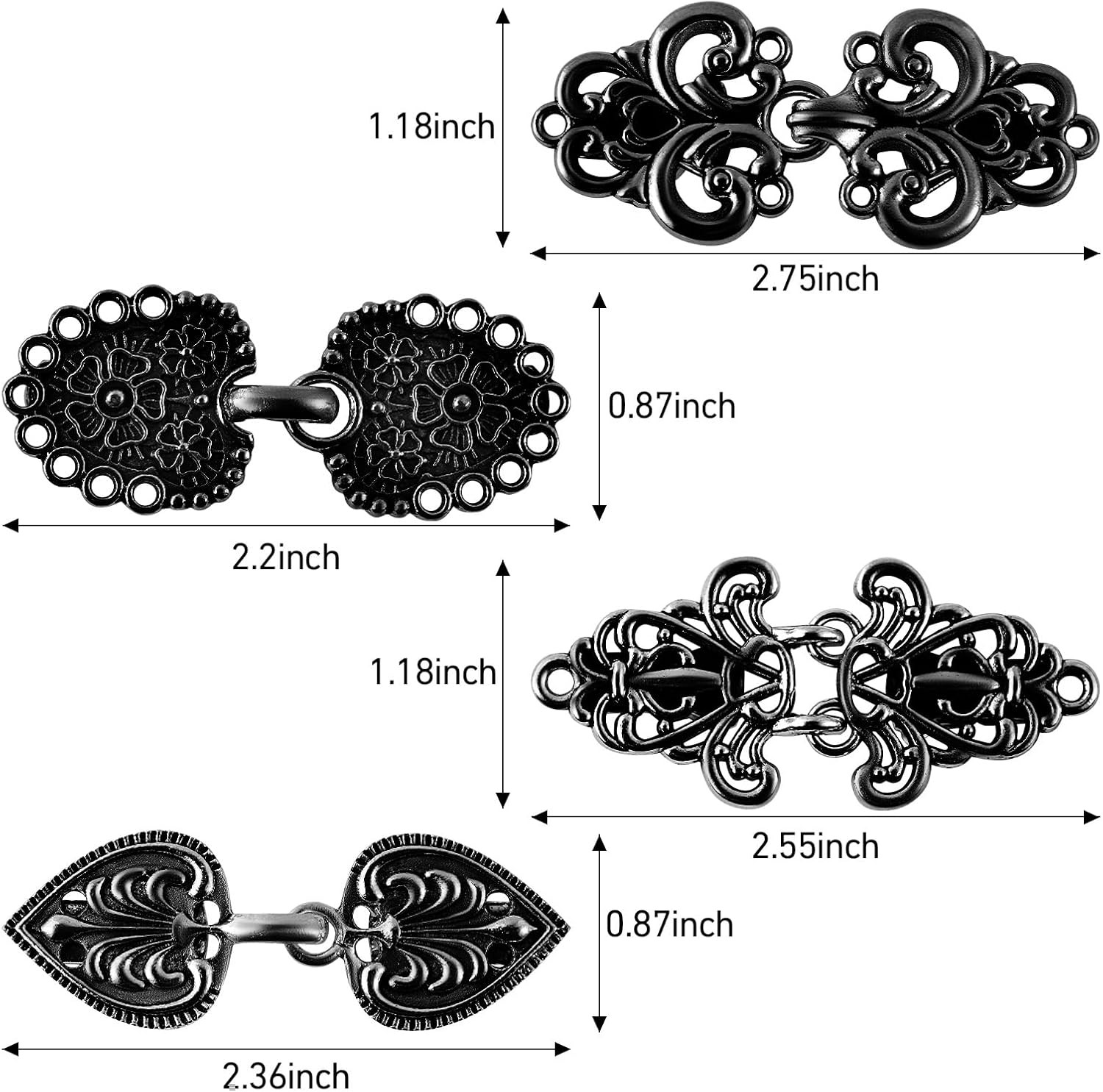 Black Vintage Sweater Clips to Hold Sweater Together, Retro Metal Shawl Clips