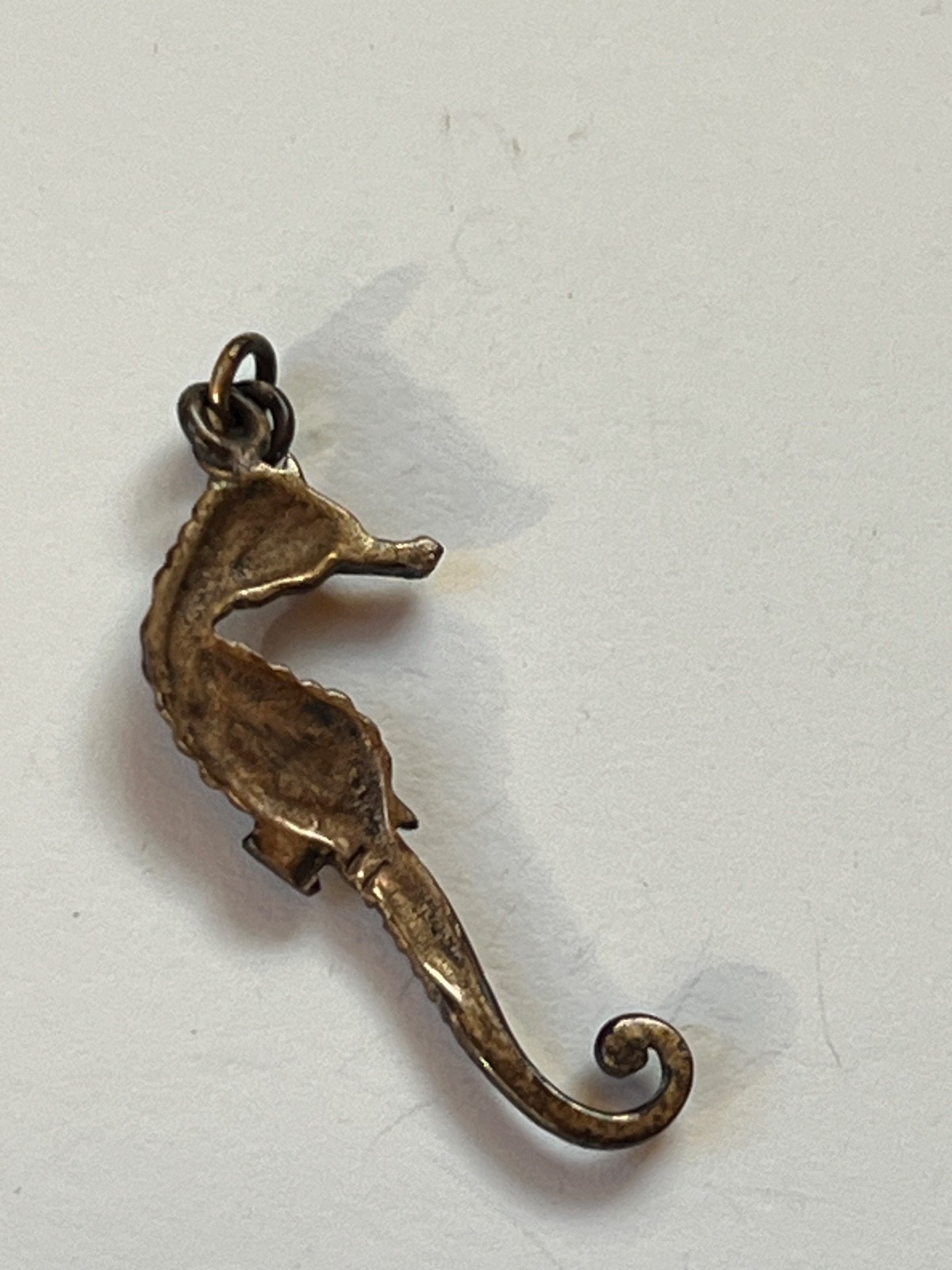 Small Antique Goldtone Seahorse w Small Abalone Accent Pendant – about 1 and 1/8