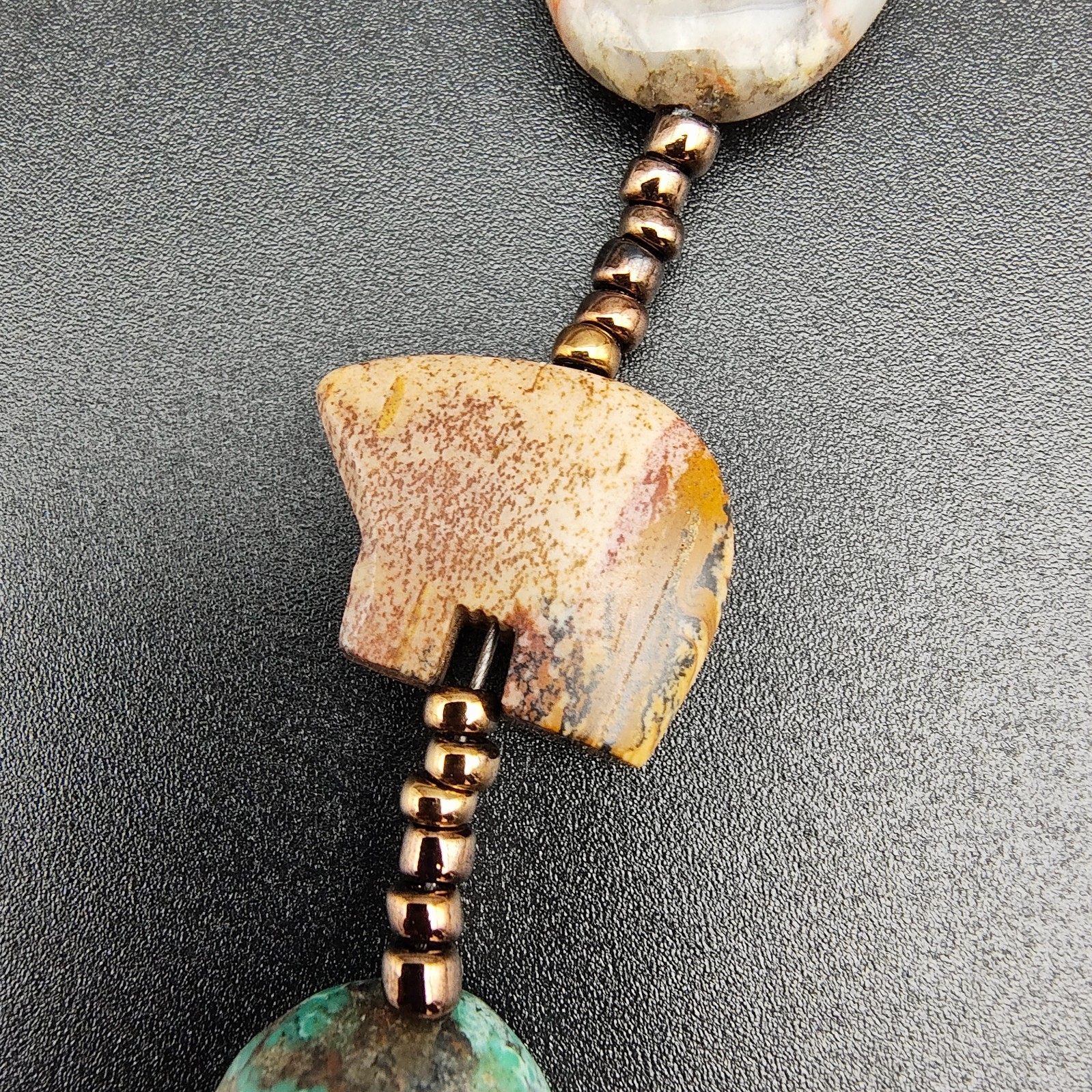 Vintage Southwestern Style Beaded Necklace Stone Bear Fetish Earthy Boho