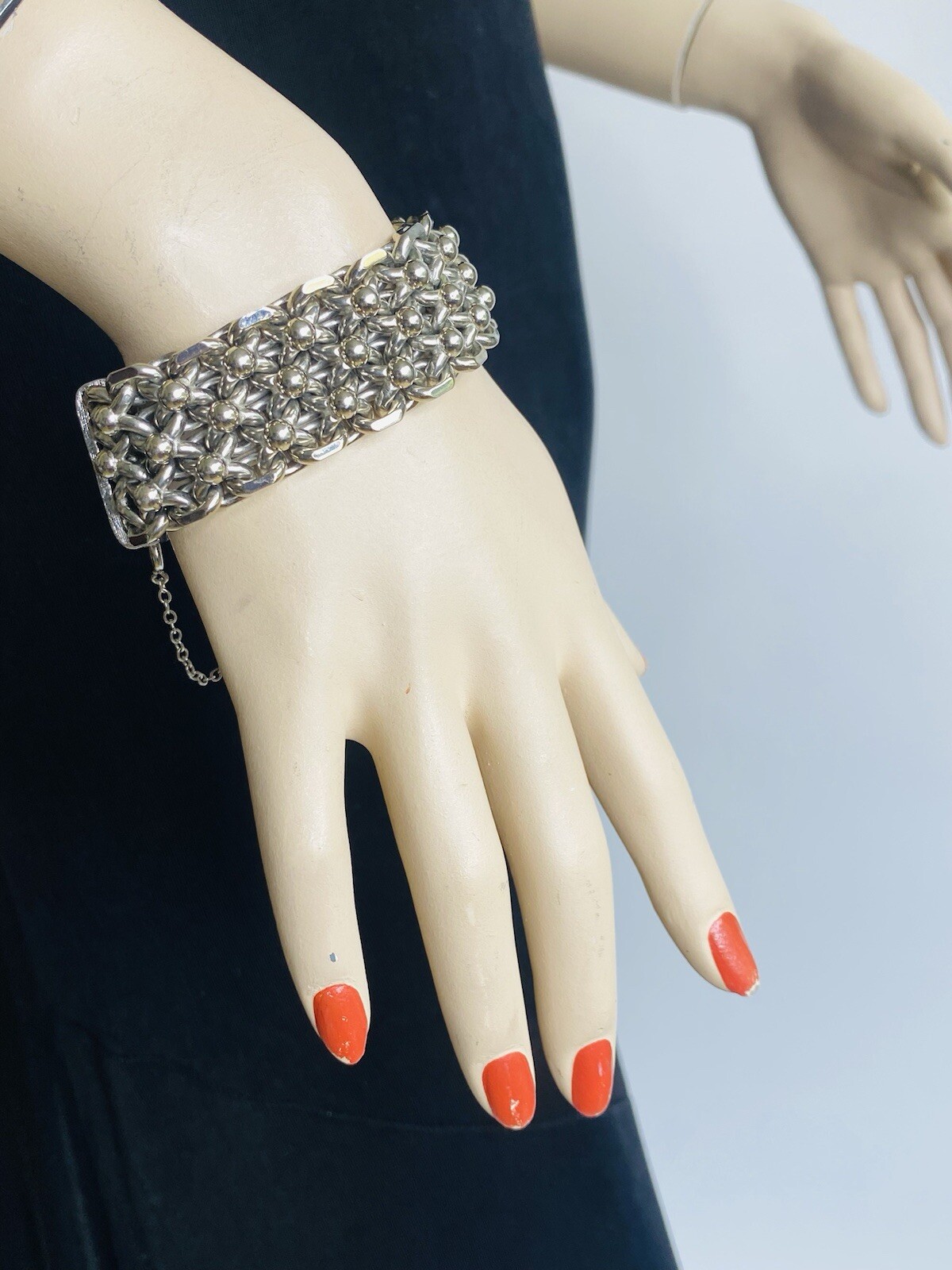 Vintage Cathé Cathe Chunky Silver Tone Heavy Brutalist Ball & Chain Bracelet
