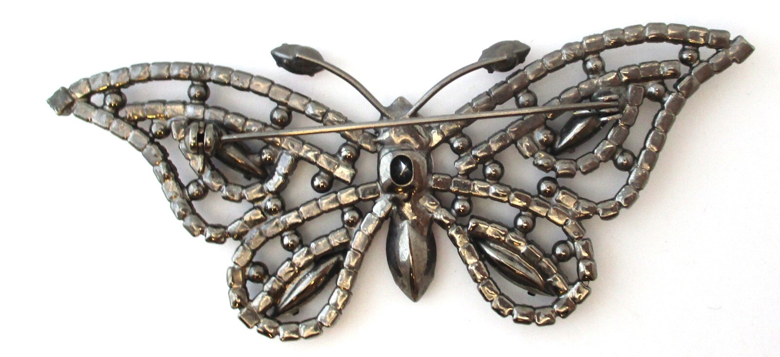 VNT Butterfly Brooch Prong Set Pink Blue Rhinestones Gunmetal Grey LARGE 7010