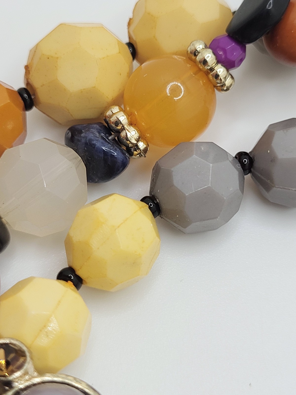 NENA Statement Natural & Acrylic Stone Choker Layered Faceted Beads & Pendant