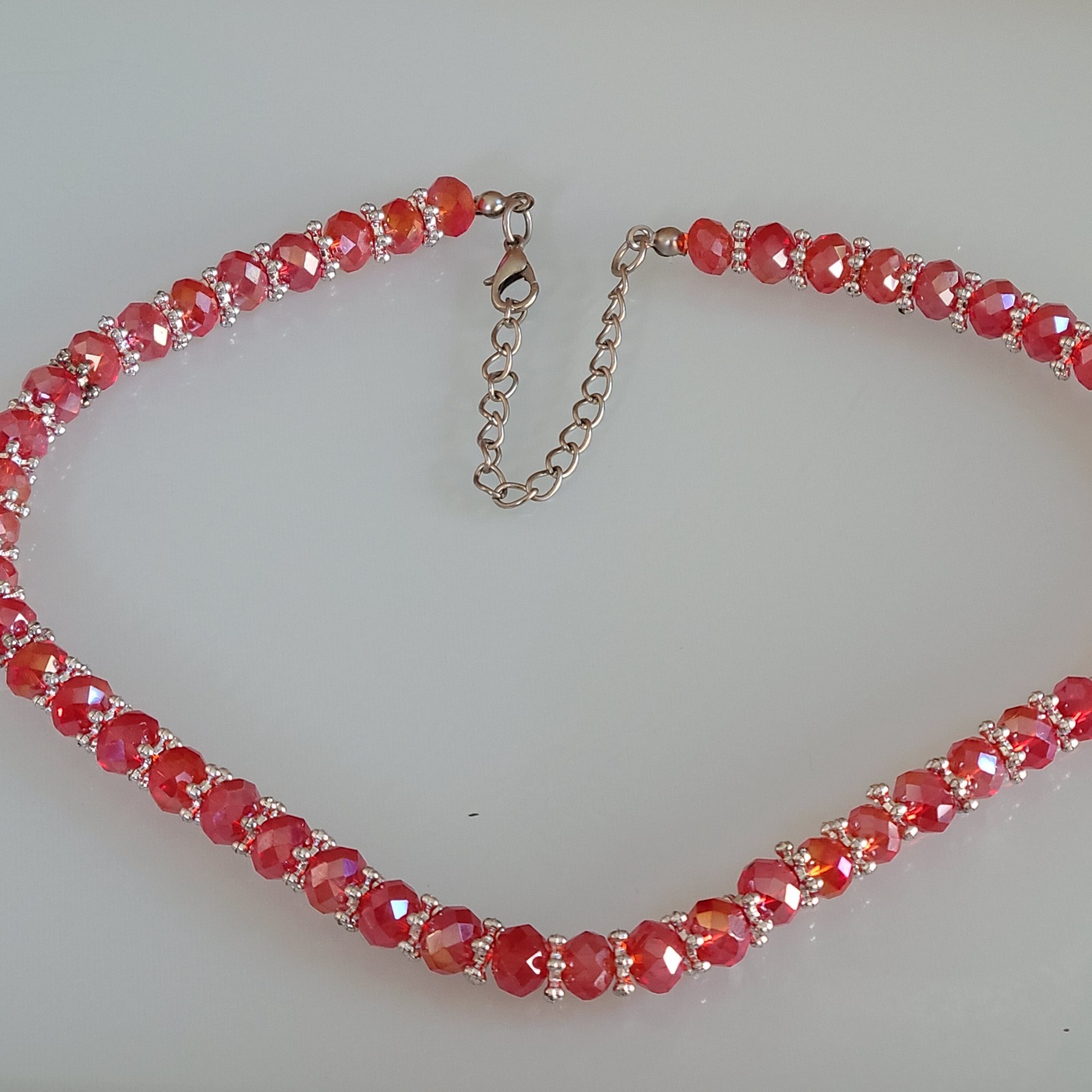 Vintage Fire Red Aurora Borealis AB Faceted Glass Crystal Choker Necklace 18.5”