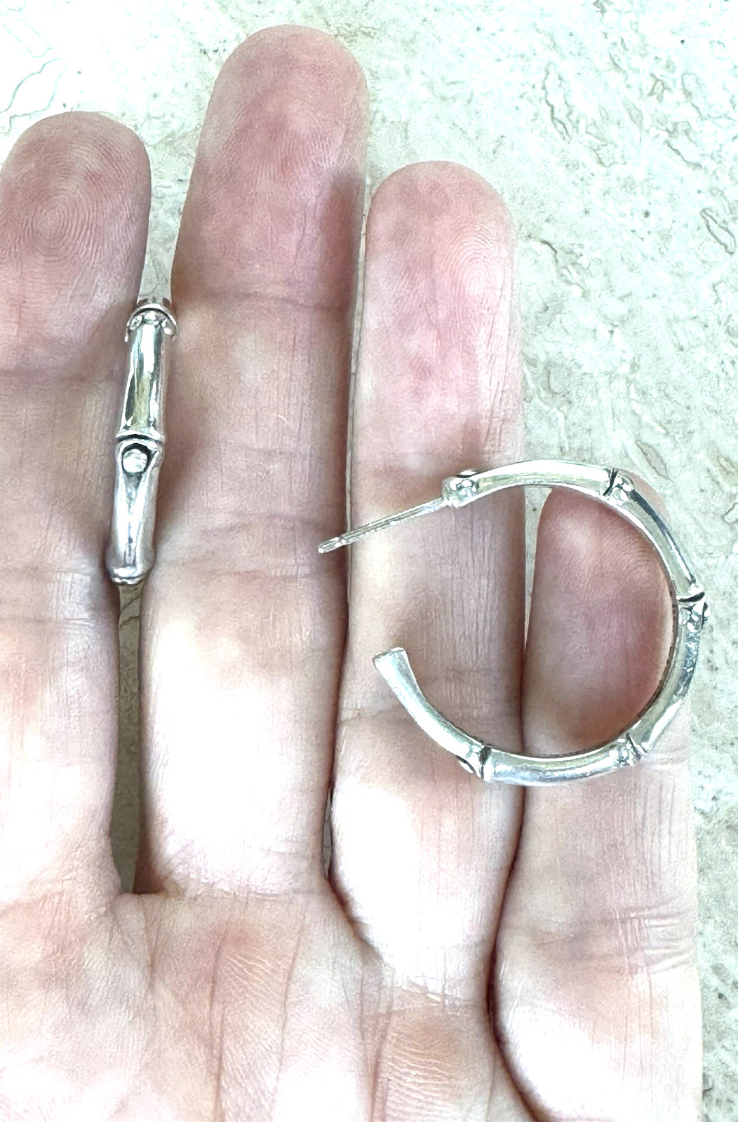 Vintage John Hardy Bamboo Hoop Earrings 925 Sterling Silver 1” JH