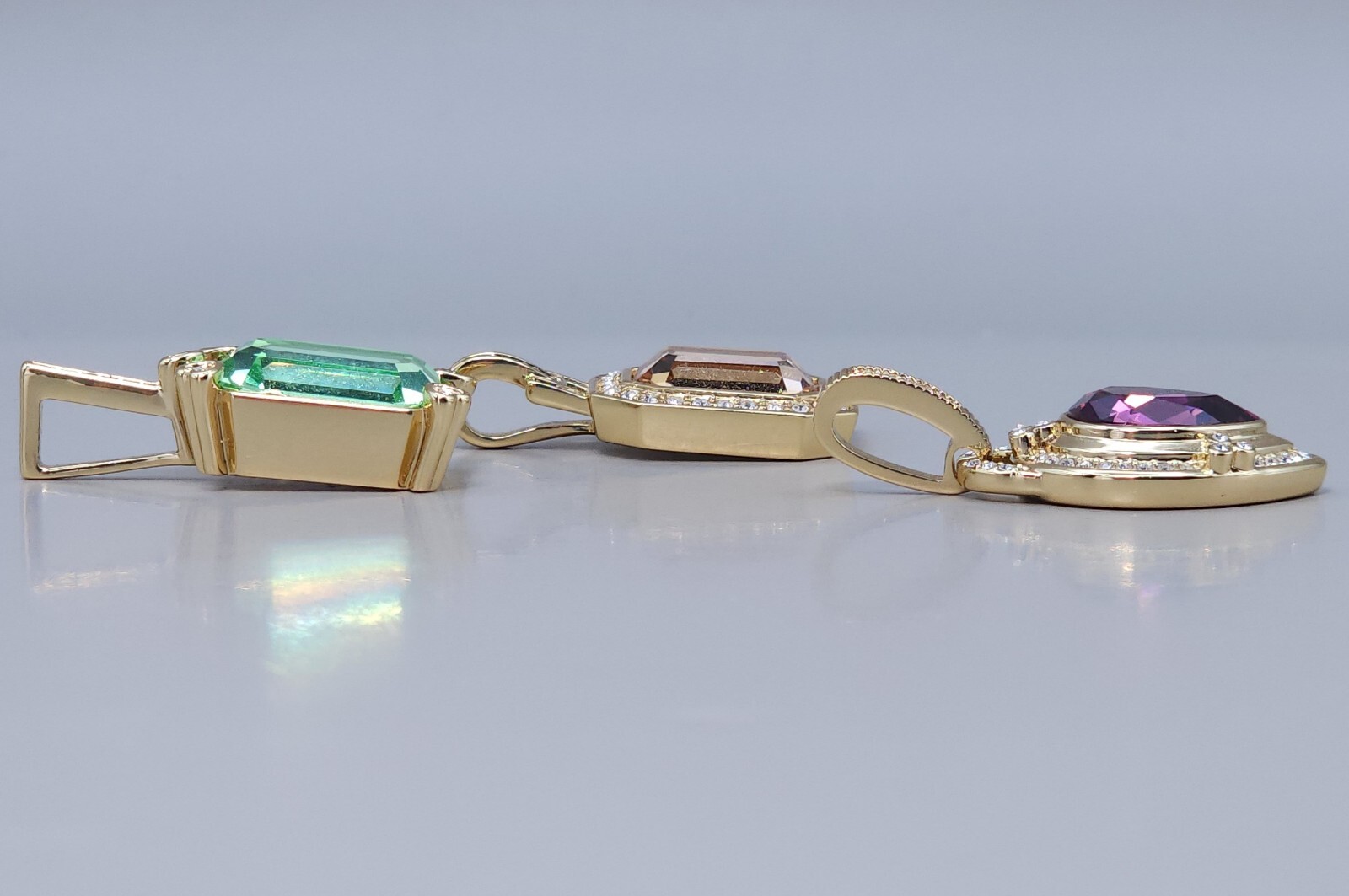 Pendant Lot Of 3 Purple Yellow green white clear rhinestone pendants Gold tone