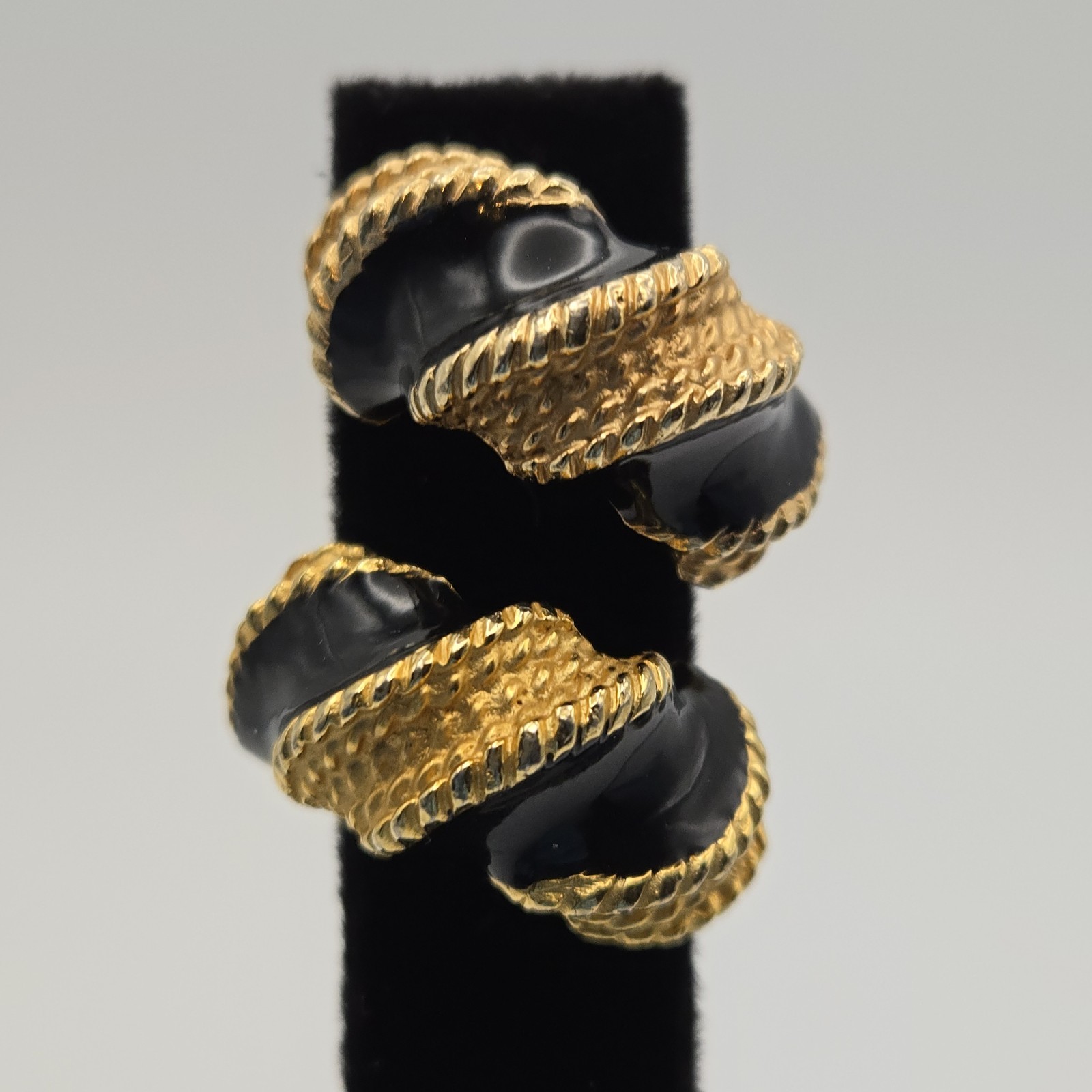Vintage Gay Boyer Goldtone and Black Twist Clip-on Earrings