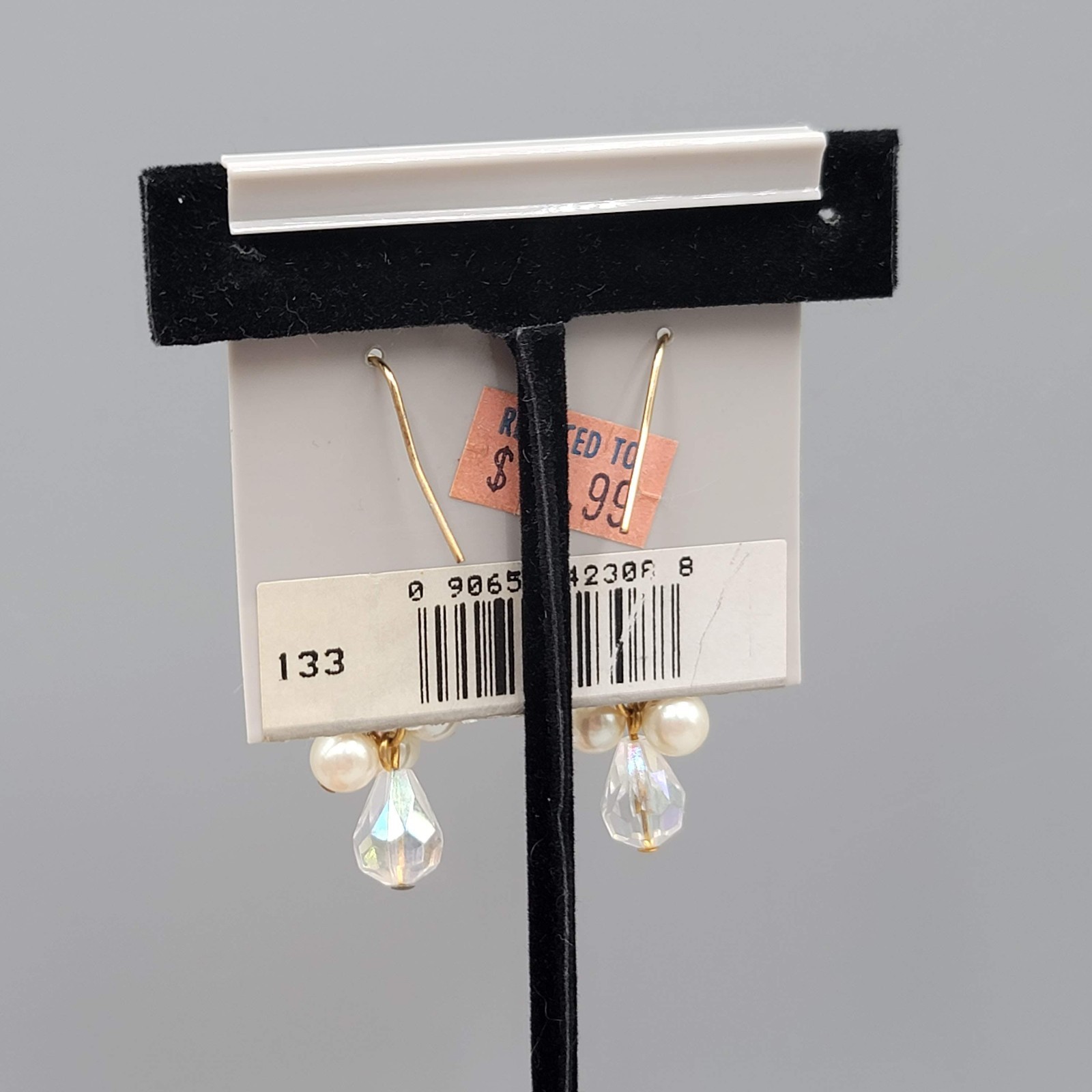 Vintage Marvella Pink Rhinestone White Bead Pierced Earrings Dangle 1.25″
