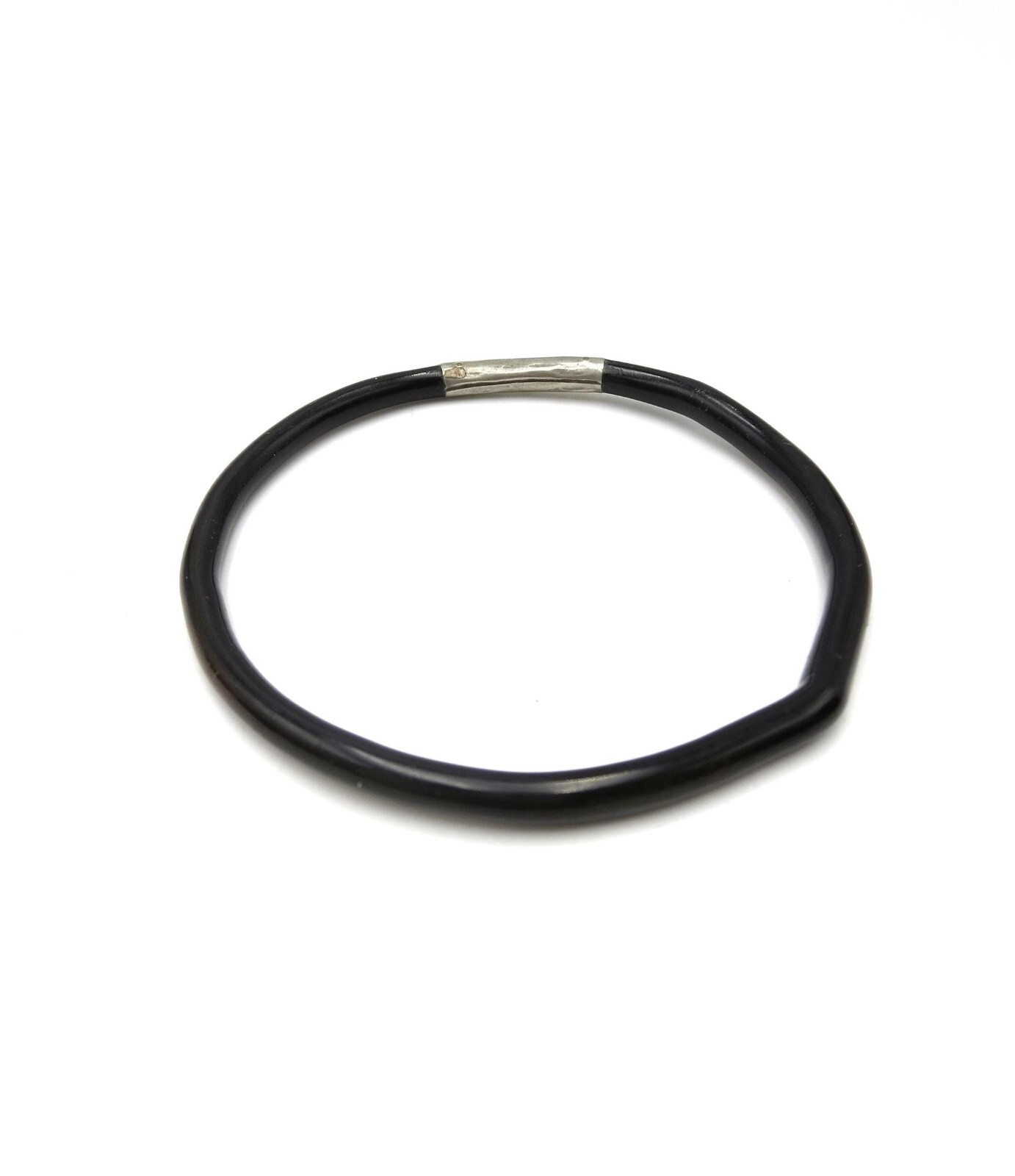 Vintage Black Coral and Silver 9″ Thin Bangle Bracelet Gothic Unisex Mourning
