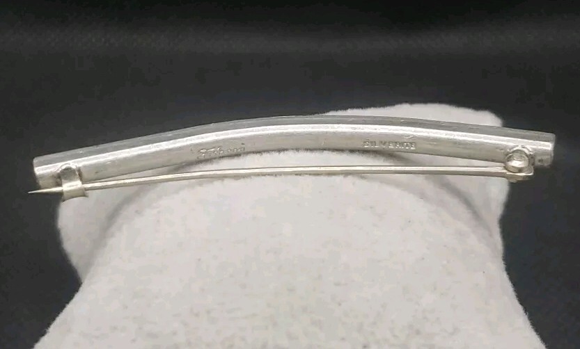 Antique 1920s Fishson Silverite Rhinestone 2.5″ Curved Bar Brooch / Pin C Clasp
