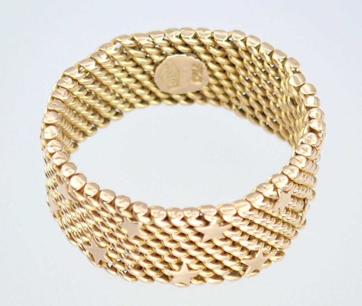 Fine Vintage Italian Solid 18K Gold Floating Stars Celestial Woven Mesh Ring 11
