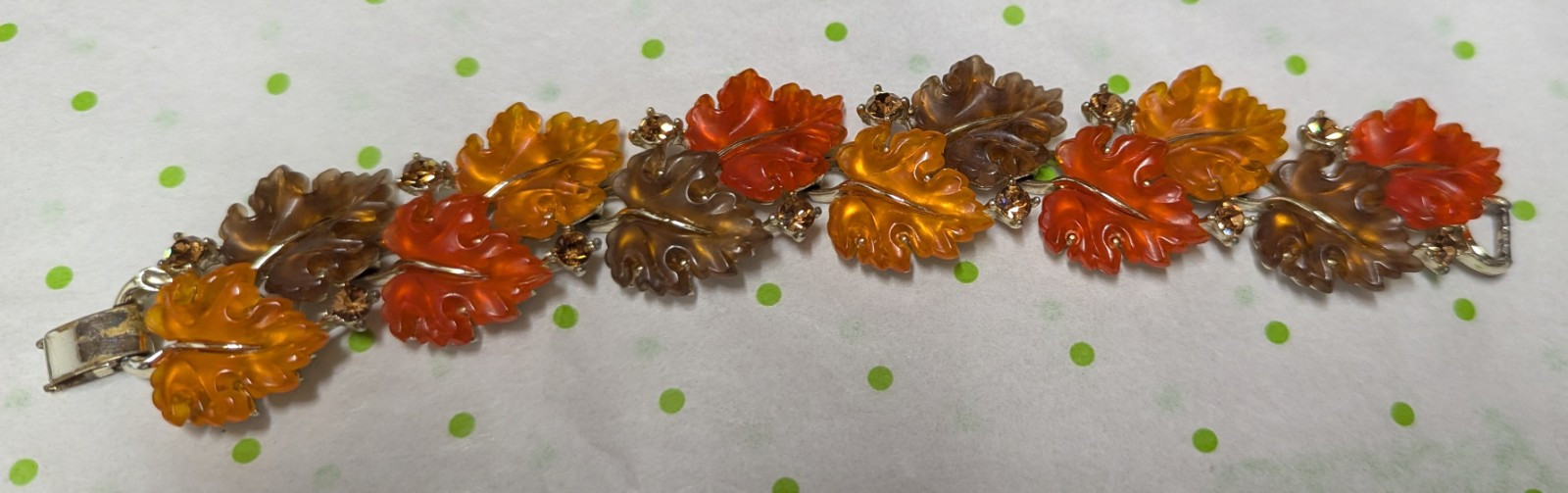 Lisner Leaf Lucite Bracelet and Necklace Goldtone Fall Colors