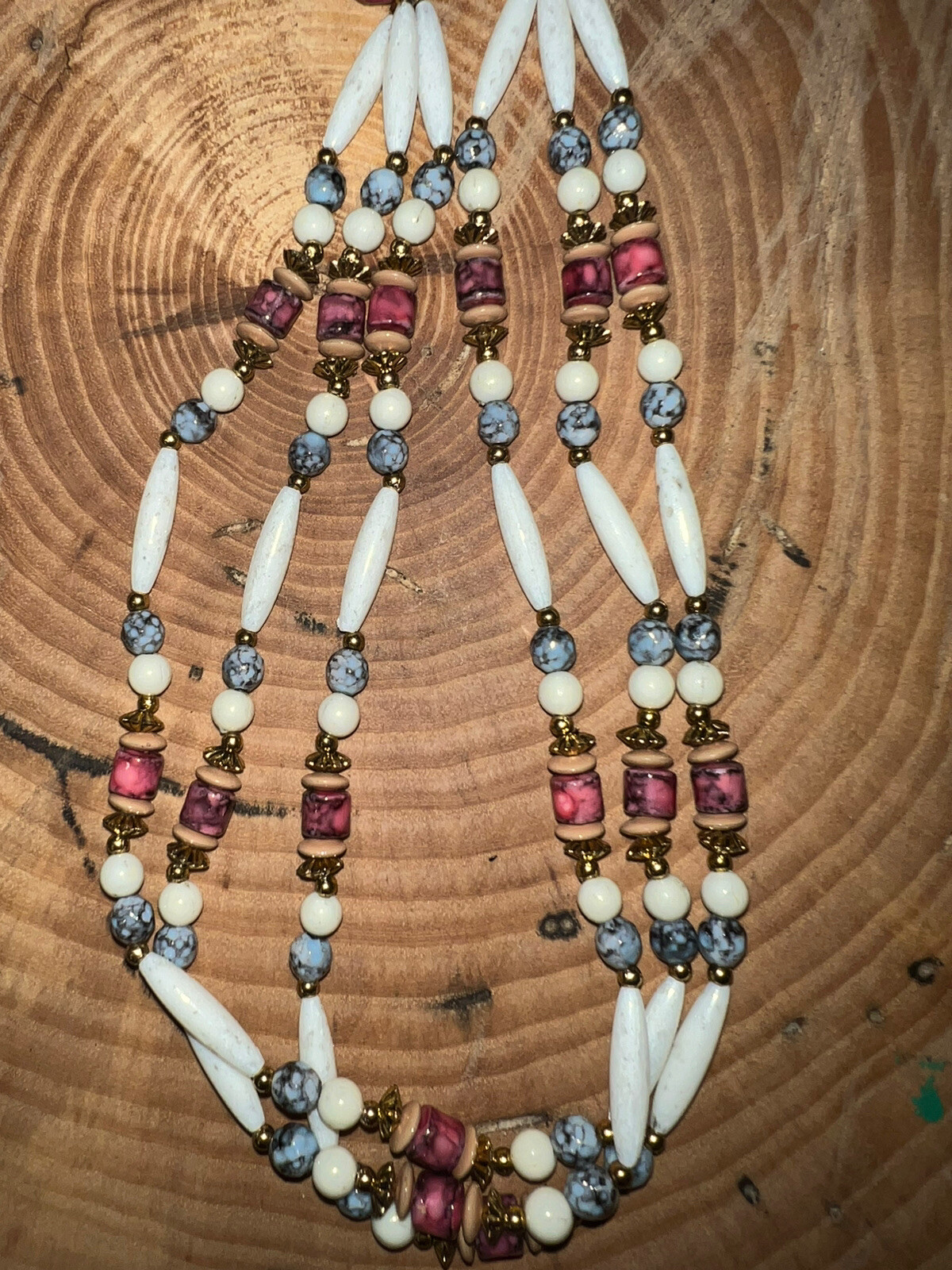 Red/White/Blue Beaded Multi-Strand Necklace And Clip-On Earring Set