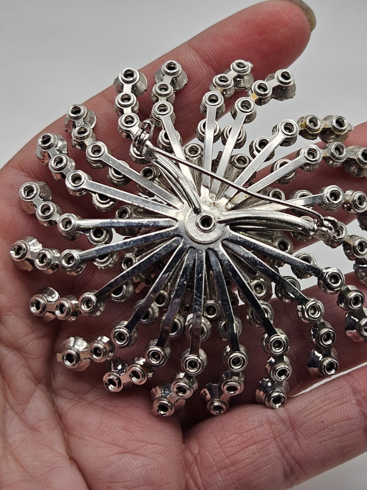 Vintage Clear Glass Rhinestone Pinwheel Large Brooch Pin