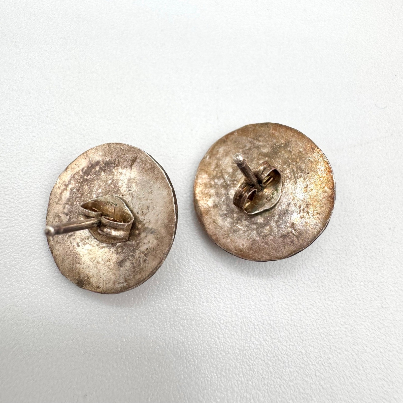 Southwestern Vintage Turquoise & Heart Silver Shadowbox Earrings Native Tribal