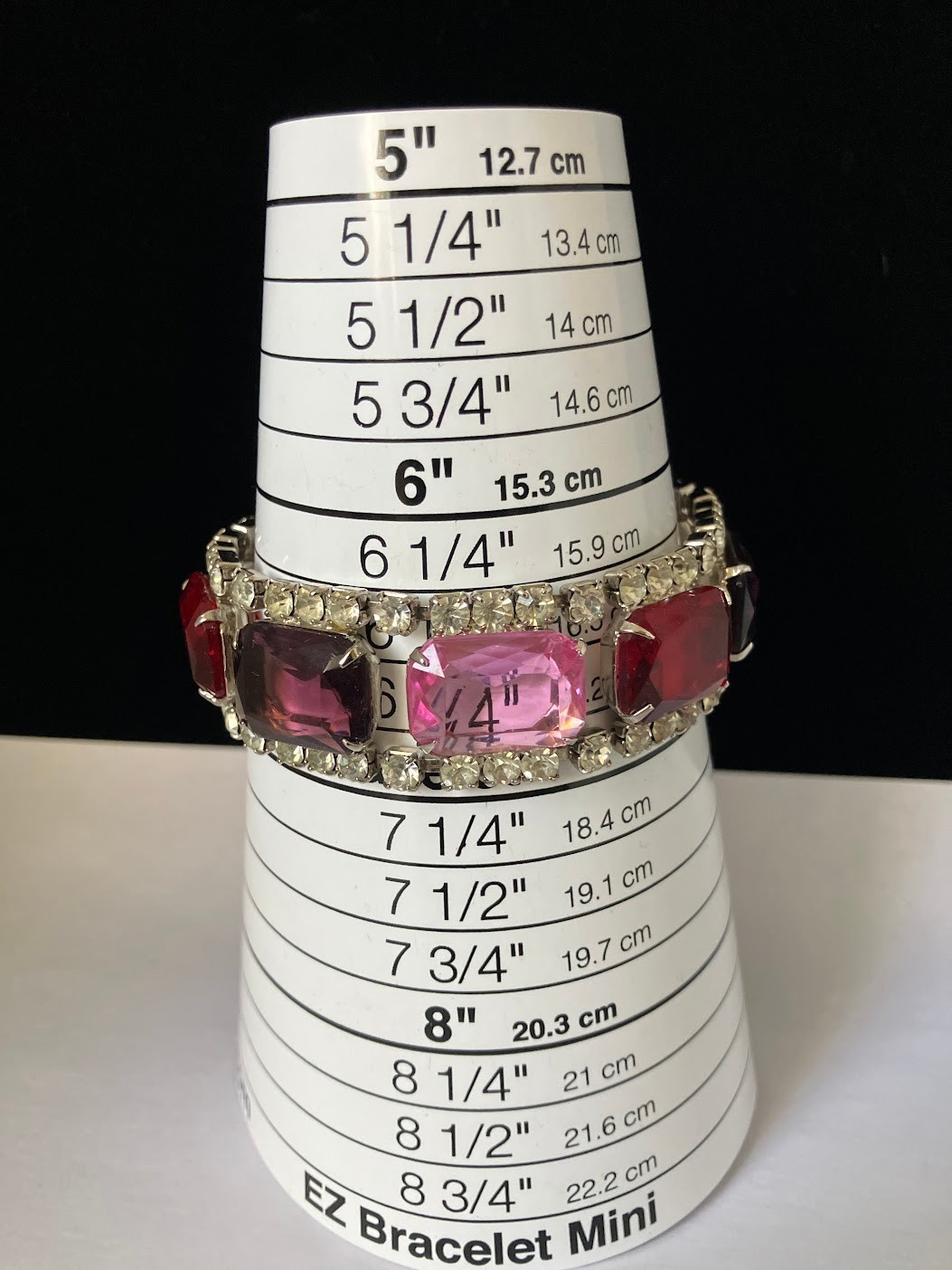 Vintage Rhinestone Panel Bracelet Square Cut Chunky Bling Purple Pink Red Clear