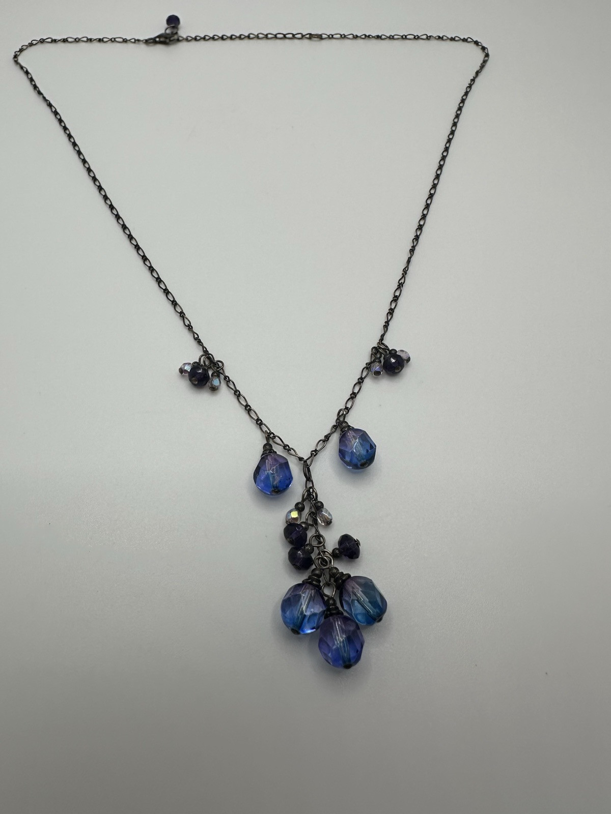 Vintage Sterling Silver Purple Blue Crystal Necklace 18”-20” JB23