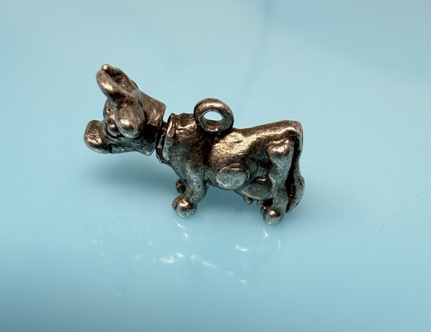 Vintage Solid Sterling Silver Cow Moving Head Bracelet Charm Pendant 3.4g