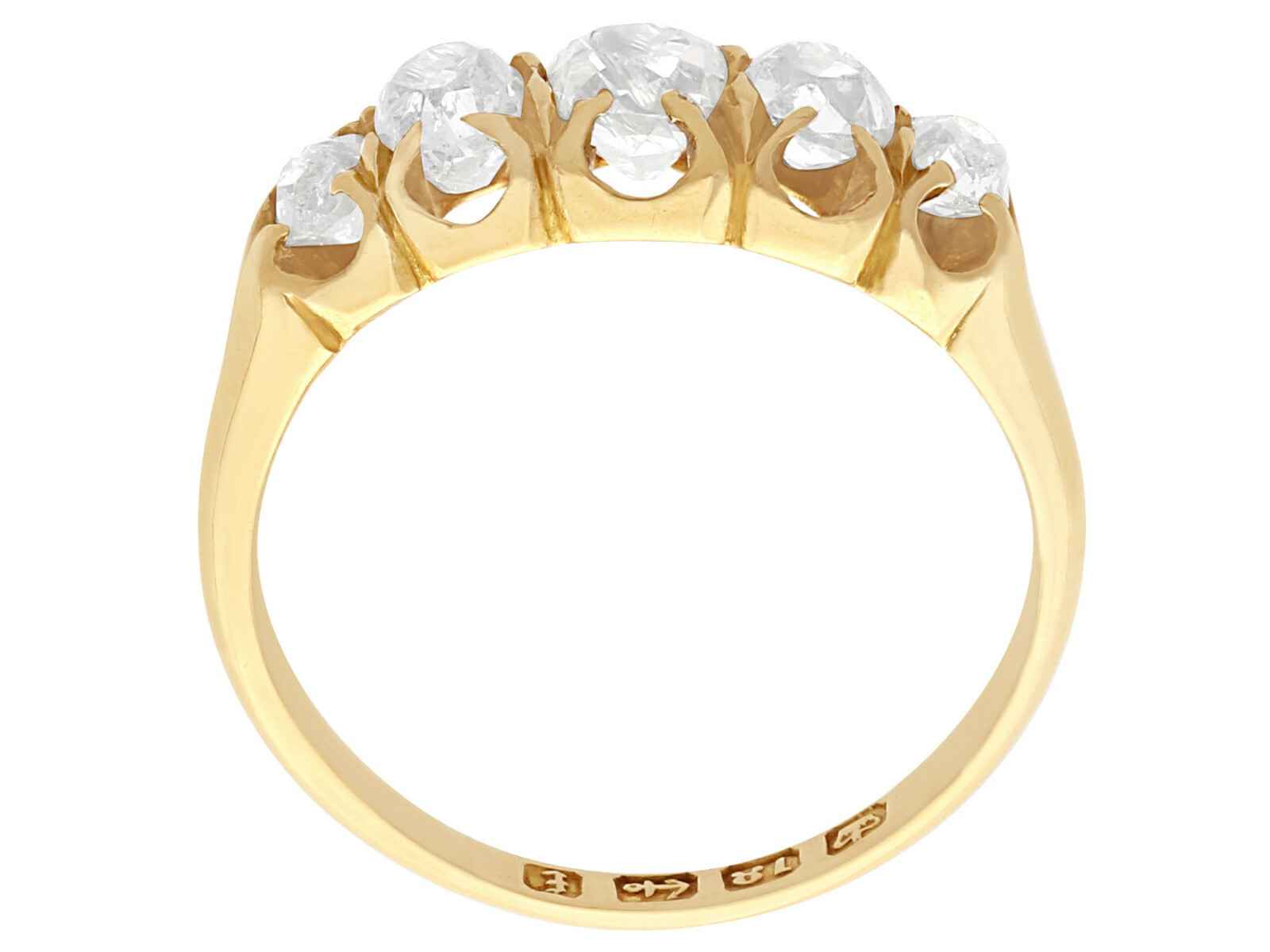 Antique Victorian 0.78Ct Diamond & 18k Yellow Gold Five Stone Ring – Size 5.125