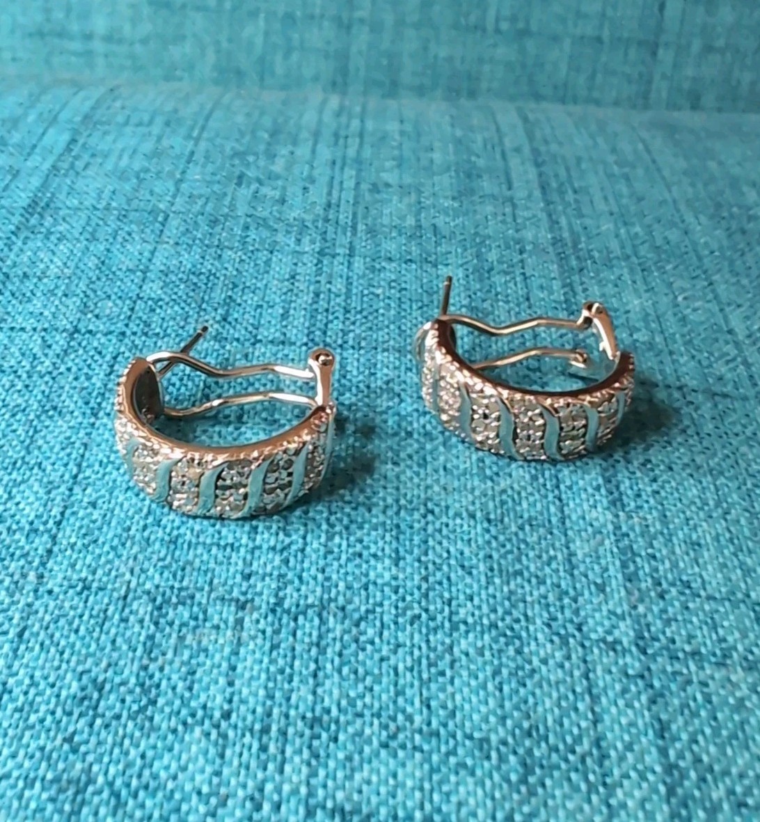 Vintage DBJ 925 Sterling Lab Grown Diamond Omega Half Hoop Earrings