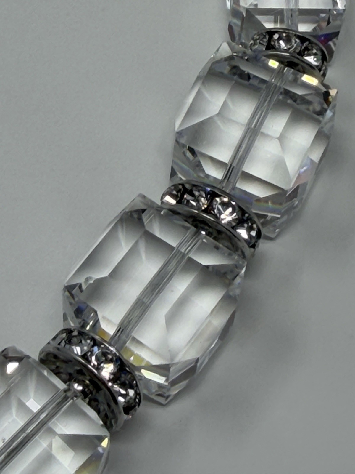 Swarovski Swan Signed Clear Emerald Cut Crystal Necklace Silver Tone 16in Read