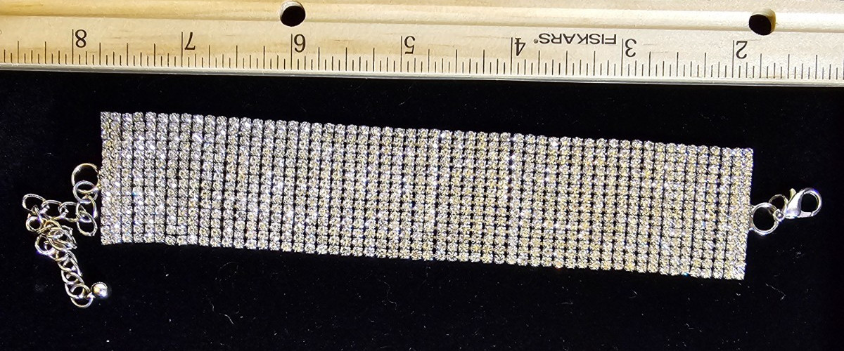 Vintage Rhinestone Bracelet Multi-Row Clear Sparkling Statement 7″