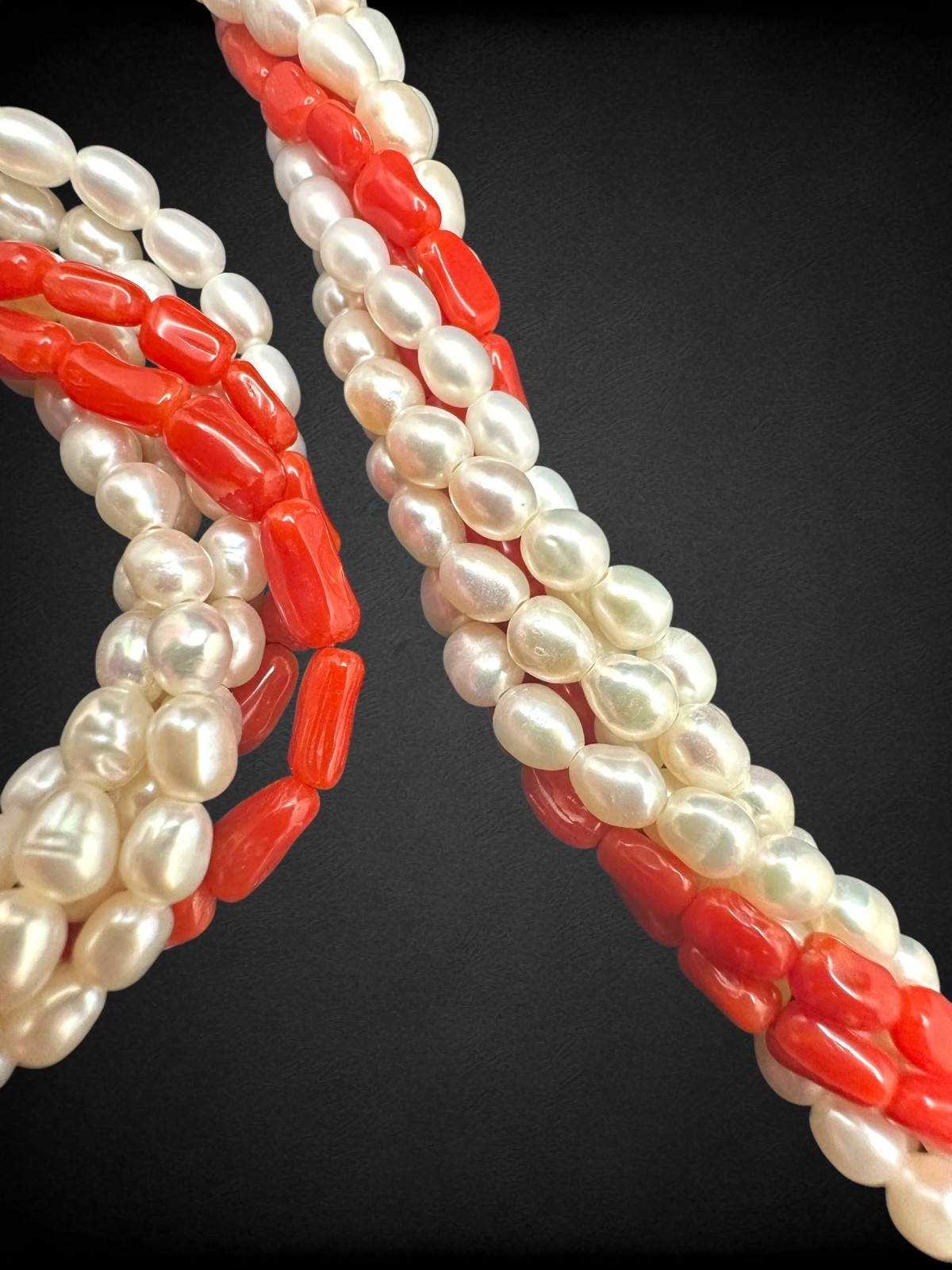 Vintage Real Pearl Bamboo Coral Torsade Necklace Italy Tourist Twist Multistrand