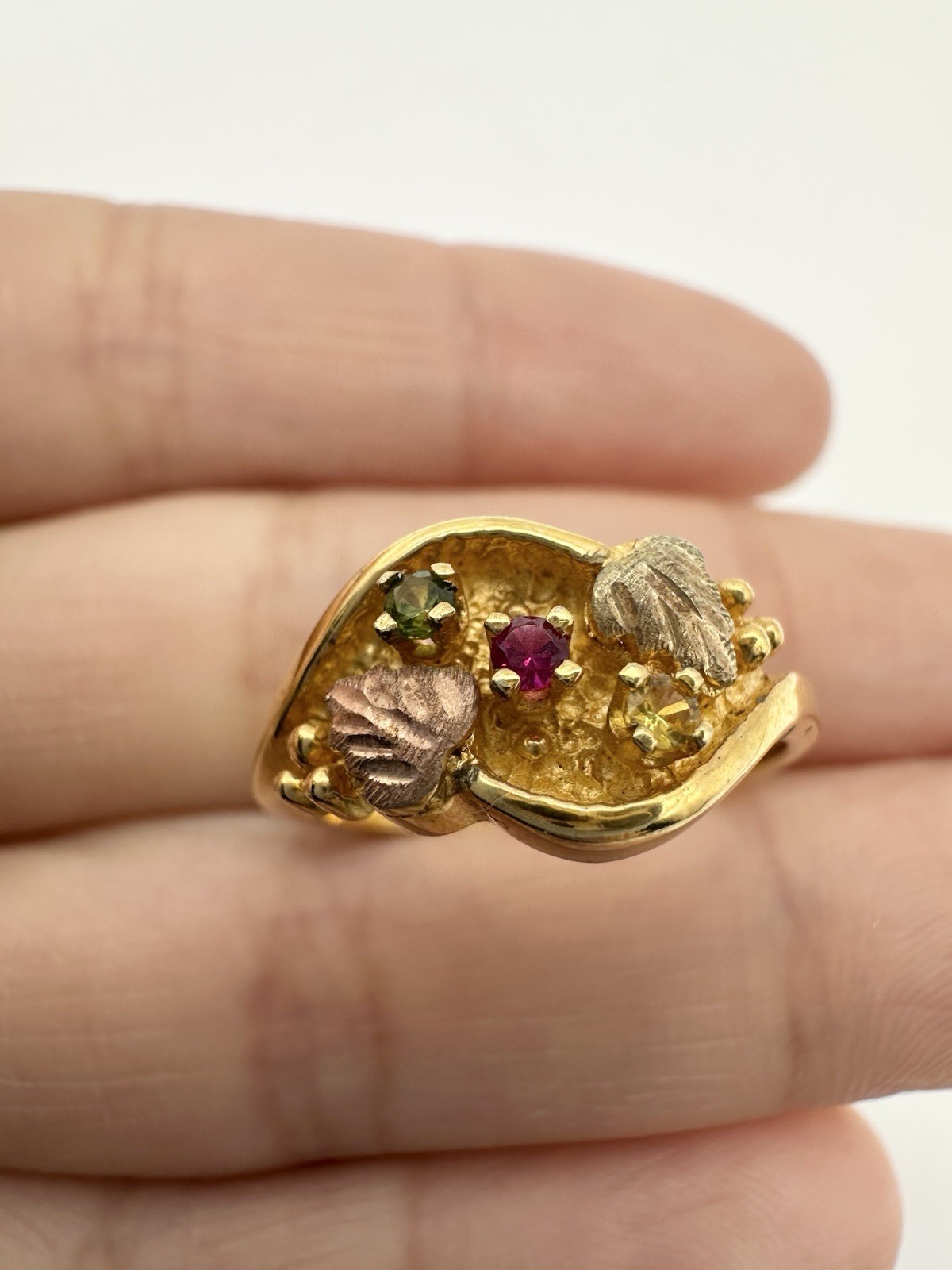 Vintage Gold Plated Two Tone Ruby Sapphire Ring Size 7.25