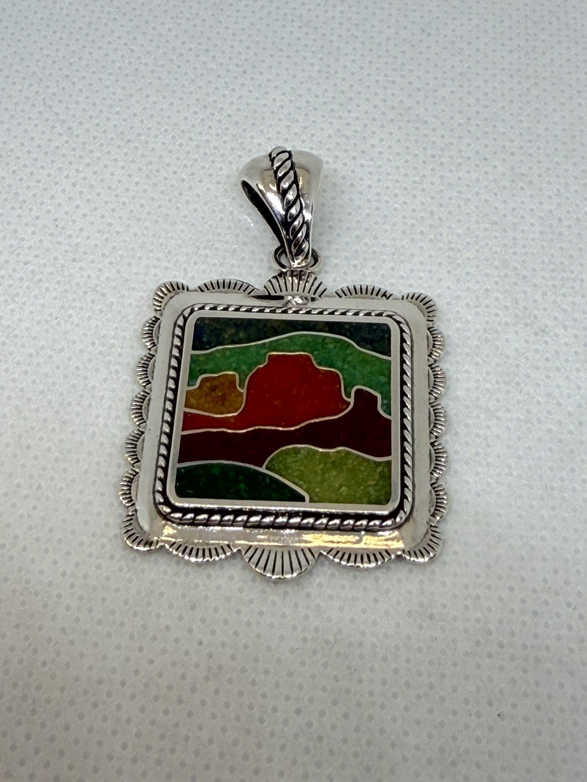 Carolyn Pollack 925 Sterling Silver Desert Scene Colorful Multi-Stone Chip Inlay